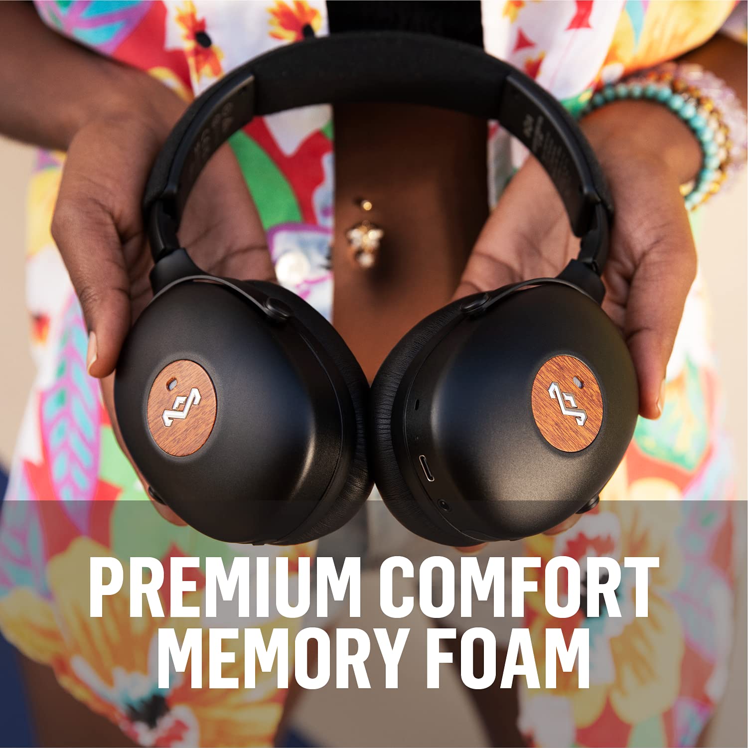 House of Marley Positive Vibration XL ANC Wireless Bluetooth Headphones - Noise Cancelling Over-Ear Headset with Microphone, 26-Hour Playtime, Copper Finish - Perfect for Travel, Work & Music Lovers