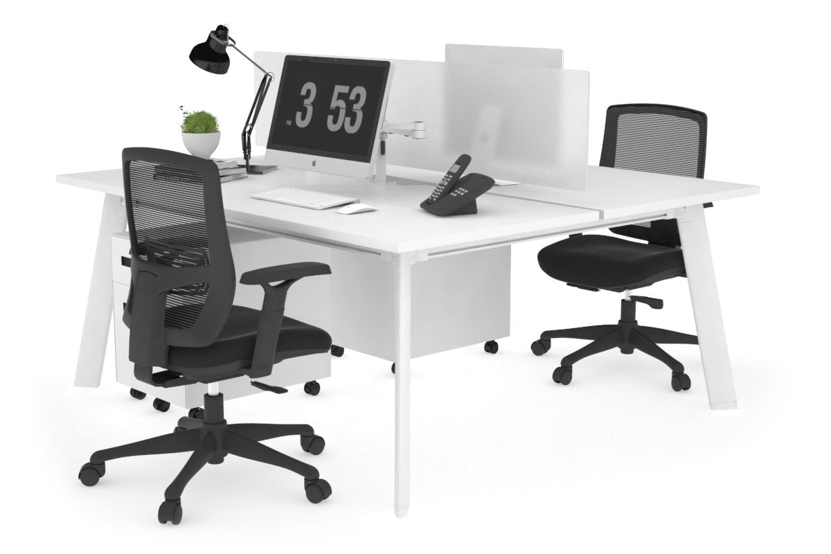 2 Person Workstation with White Frame - 1400L x 800W Office Desk with Cable Management | Perfect for Home Office, Coworking Spaces & Small Business Setups