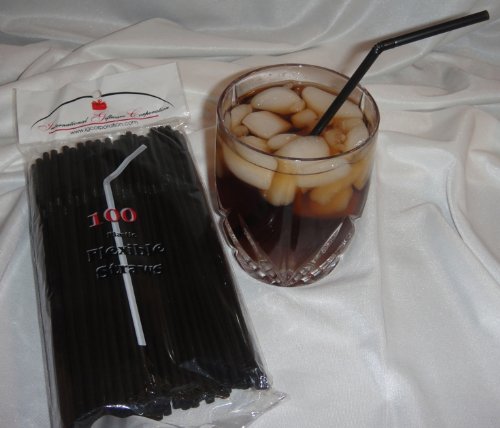 100 Pack Flexible Drinking Straws - Reusable Bendable Straws for Luau, Wedding & Party - Black Plastic Straws for Smoothies, Cocktails & Beverages - Perfect for Home, Office & Outdoor Use