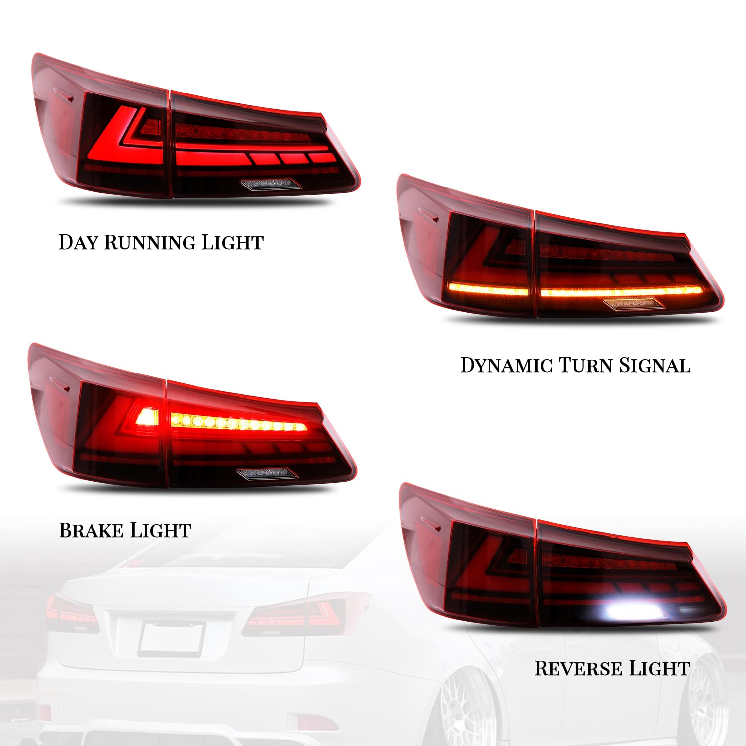 HCmotion LED Tail Lights Assembly for 2006-2013 Lexus IS250 IS350 ISF XE20 Sedan - Plug & Play Replacement with DRL, Sequential Turn Signals & Startup Animation - Perfect for Night Driving & Car Customization