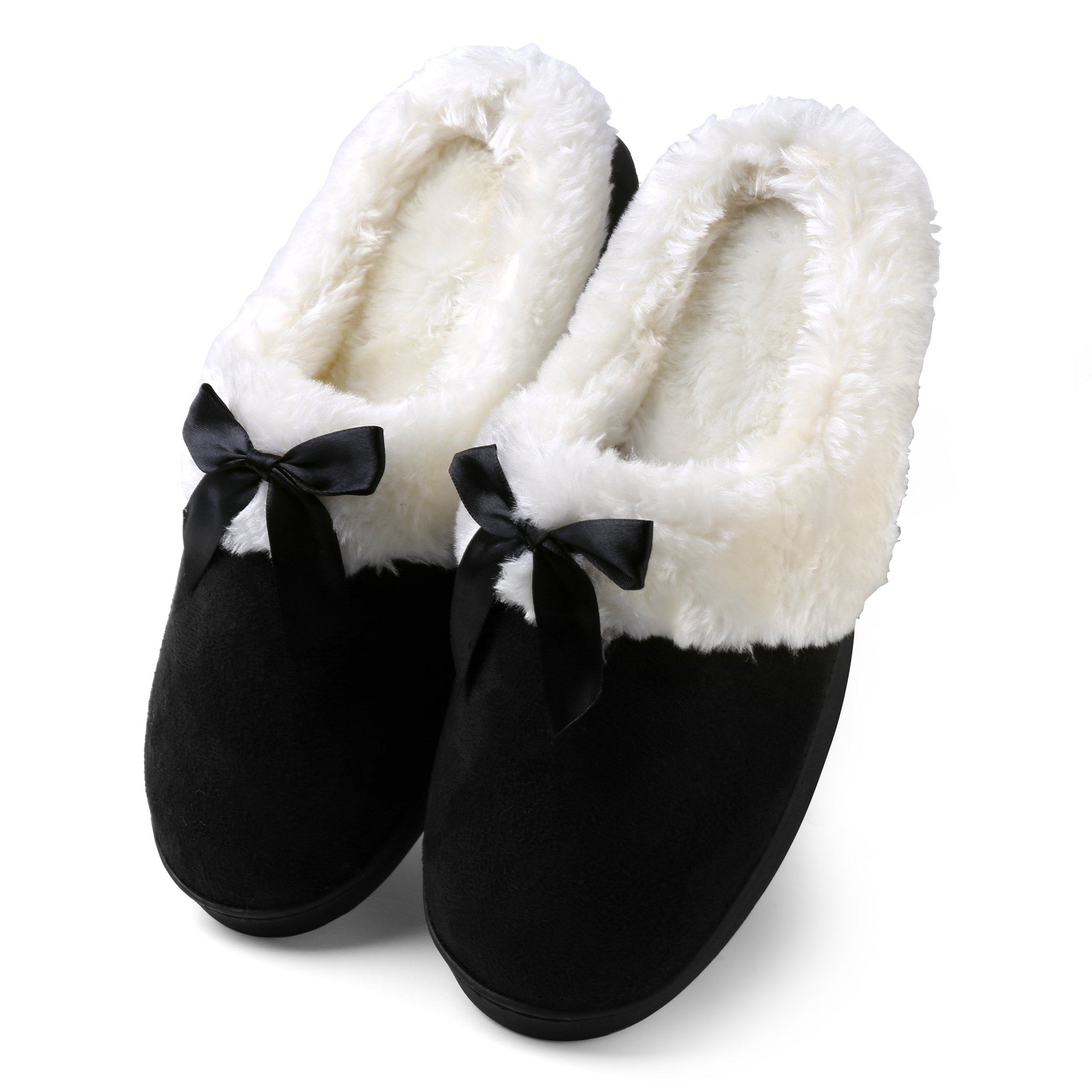Cozy Fleece House Slippers for Women & Men - Non-Slip Indoor/Outdoor Scuff Slippers - Perfect Housewarming Gift, Home Comfort Shoes for Winter, Lounge, Bedroom & Backyard (Black)