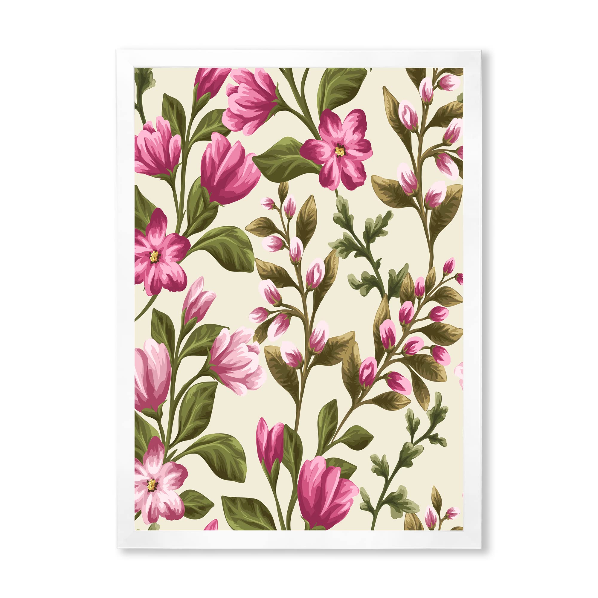 Vintage Pink Wildflowers Framed Wall Art - Traditional Floral Home Decor for Living Room, Bedroom & Office - Ready to Hang