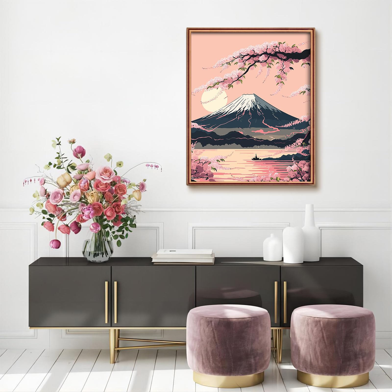 SDYJQ Japanese Mount Fuji Paint by Numbers Kit for Adults - DIY Art Painting for Relaxation & Home Wall Decor (16x20 in) - Perfect for Stress Relief, Gifts & Living Room Decor