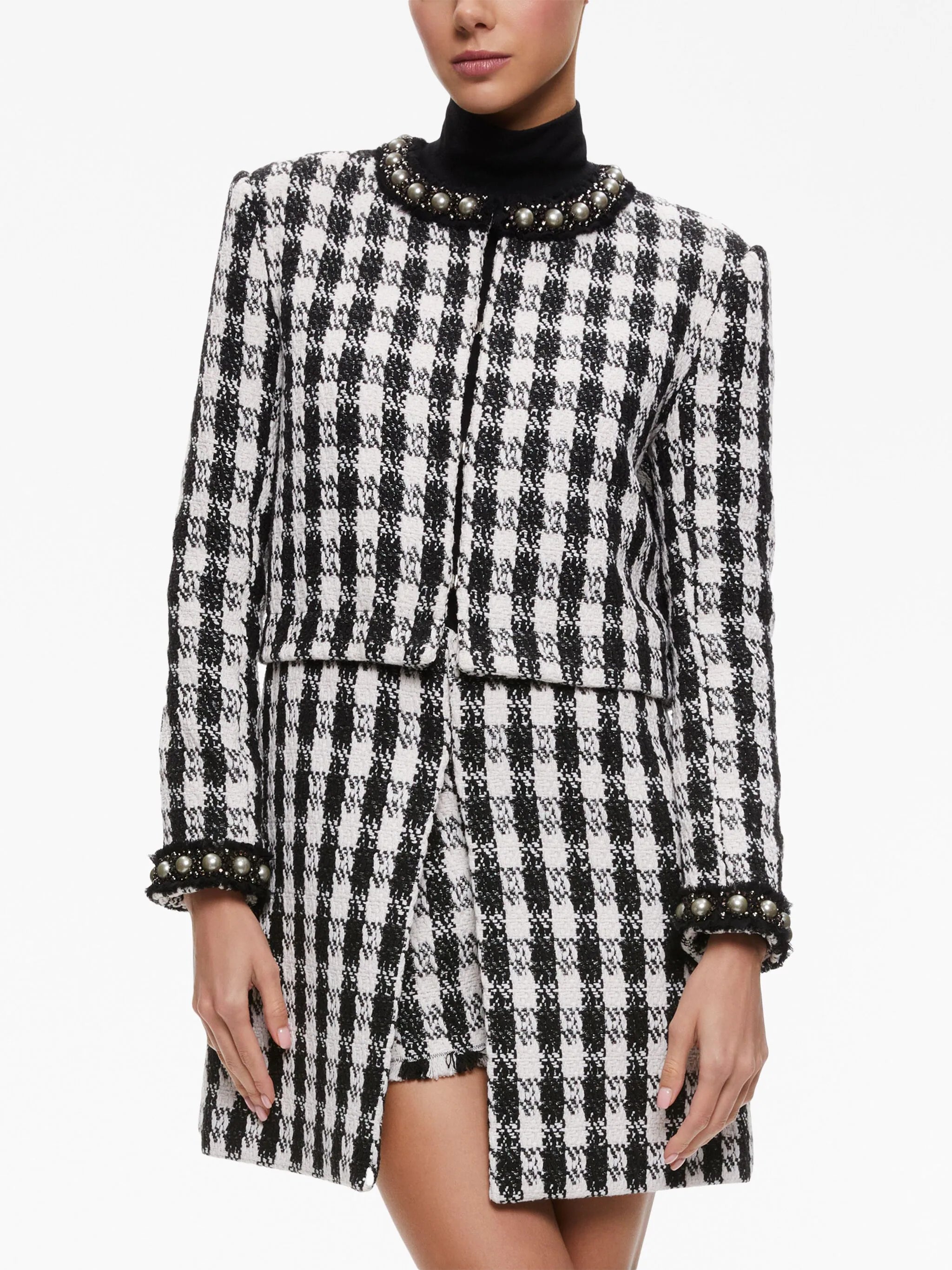 Alice + Olivia Deon Detachable Panel Tweed Jacket for Women - Stylish Blazer with Removable Panels - Perfect for Office, Parties & Special Occasions