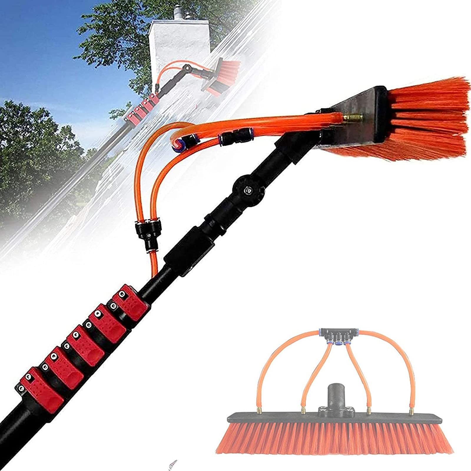 **Extendable Window Cleaner Pole - 5.4m/18FT Telescopic Brush for Solar Panels, Glass & Shower Squeegee - Multi-Size Water Fed Cleaning Equipment (Ideal for High Windows, Solar Panels & Bathroom Glass)**