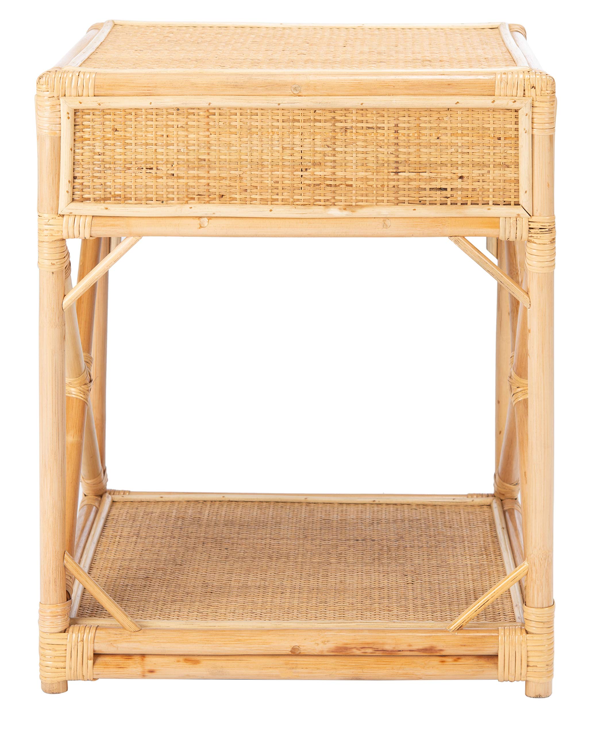 Safavieh Home Bali Coastal Natural 1-Drawer 1-Shelf Nightstand - Beach Style Bedside Table for Bedroom, Living Room & Guest Room Decor