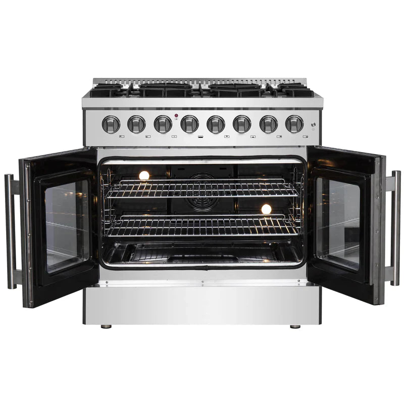 Forno 36 Inch Galiano Dual Fuel Range - 6 Gas Burners, 83,000 BTU, French Door Electric Oven, Stainless Steel (Model FFSGS6356) - Perfect for Home Kitchens & Professional Cooking
