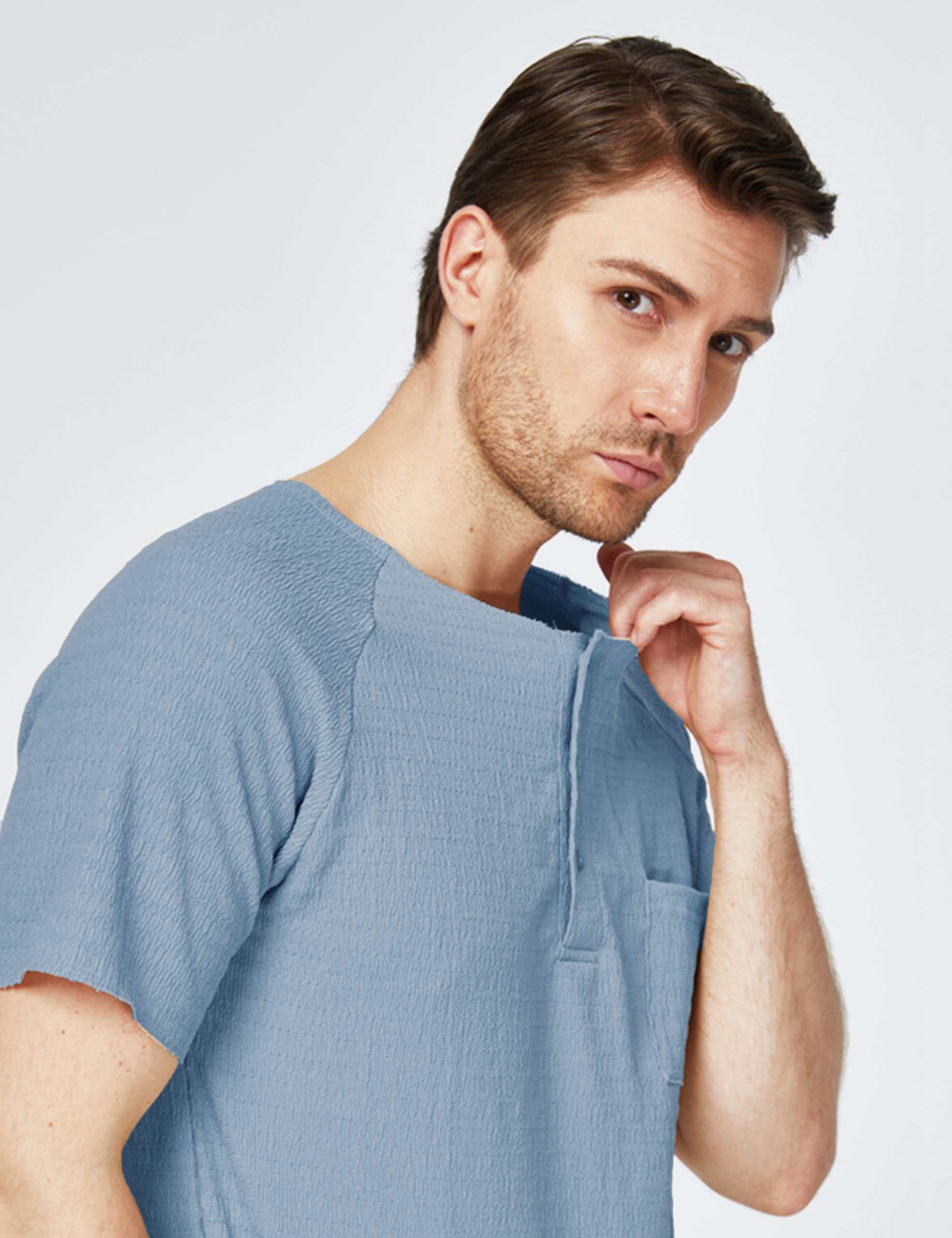 SSLR Men's Henley Shirts - Summer Crewneck Waffle Knit Short Sleeve T-Shirts for Casual Wear & Outdoor Activities