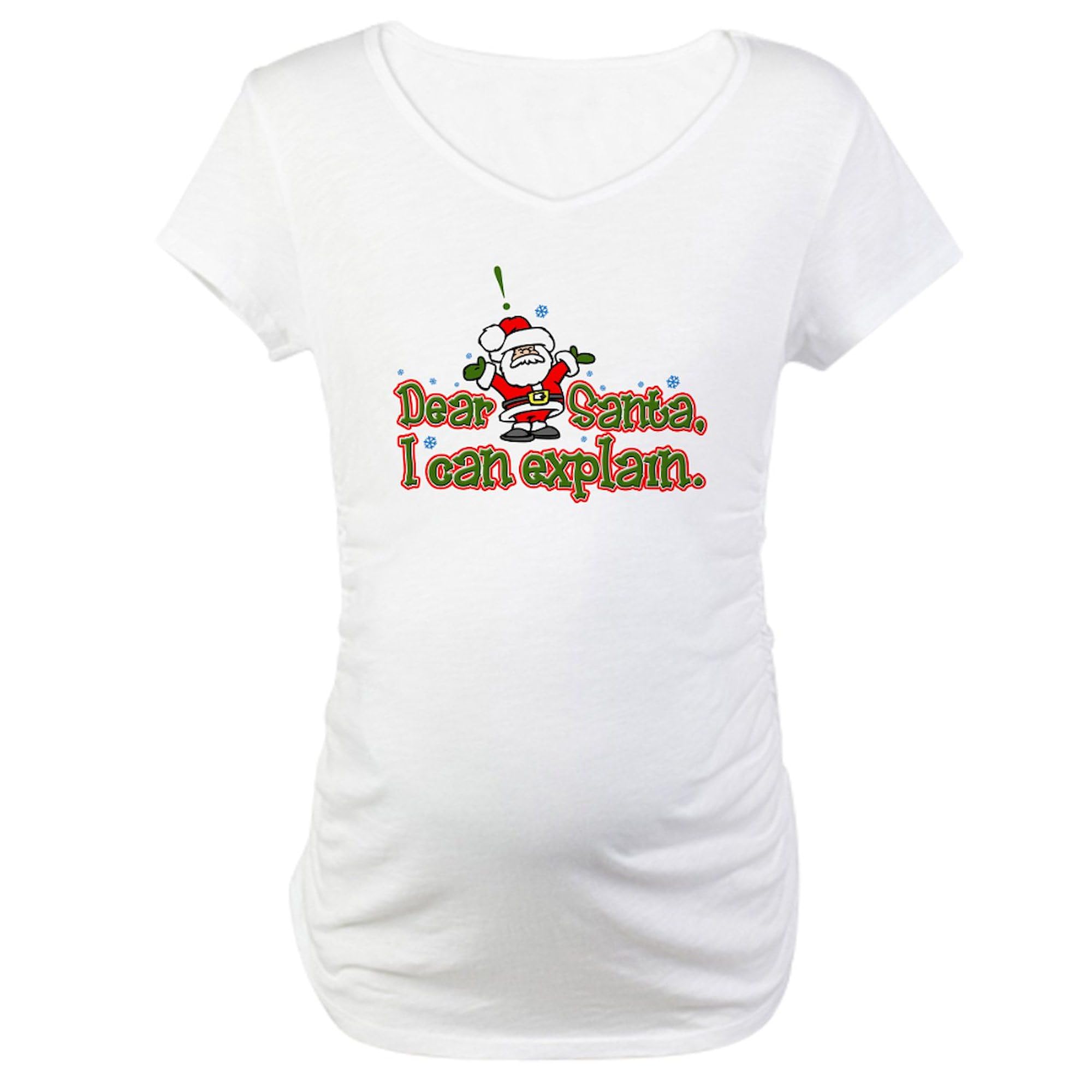 Dear Santa I Can Explain Maternity T-Shirt - Women's Ruched Side Pregnancy Shirt - Funny Christmas Maternity Tee for Expecting Moms - Perfect for Holiday Photos & Baby Announcements