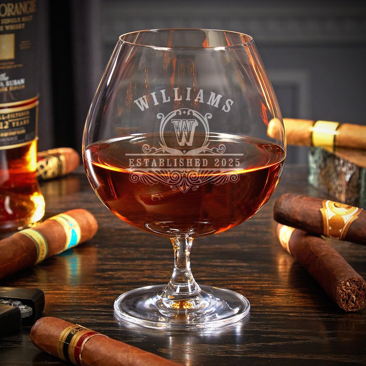 Premium Custom Cognac Gift Set in Elegant Ebony Wood Box - Perfect for Anniversaries, Corporate Gifts & Special Occasions