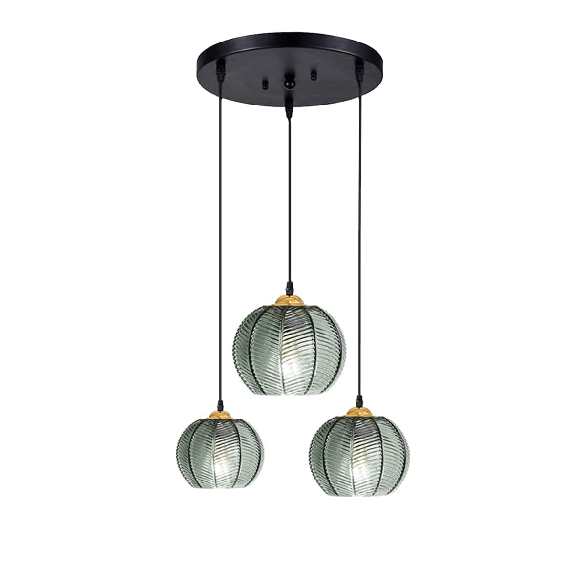 AOODU Modern Green Ribbed Glass Pendant Light - Kitchen Island Chandelier with Globe Shade for Dining Room, Living Room & Bedroom | Farmhouse Decor Lighting Fixture for Home & Restaurant Use