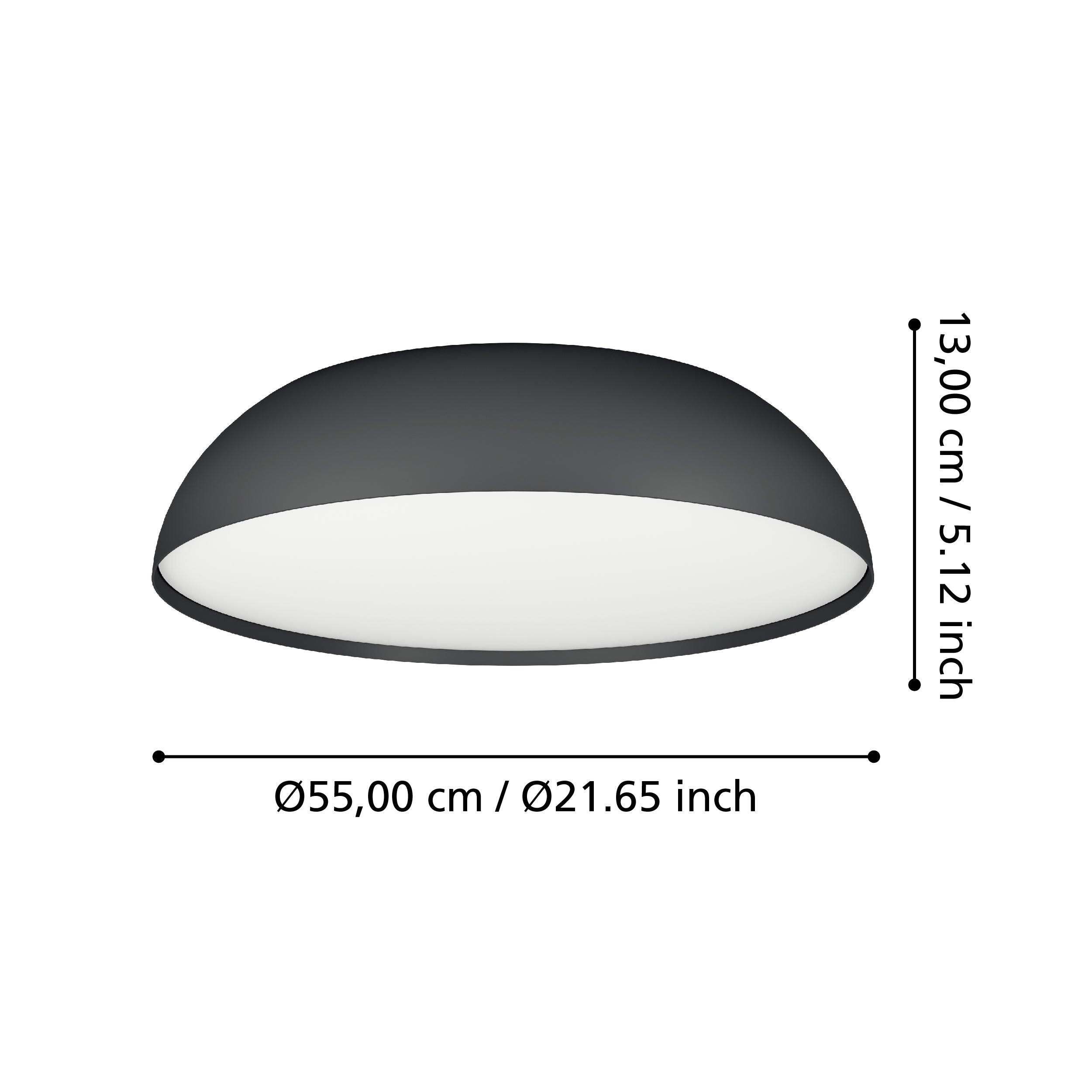 Smart LED Ceiling Light 55cm Round Black Flush Mount - Eglo Connect Tollos Z - Perfect for Living Room, Bedroom, or Kitchen Lighting