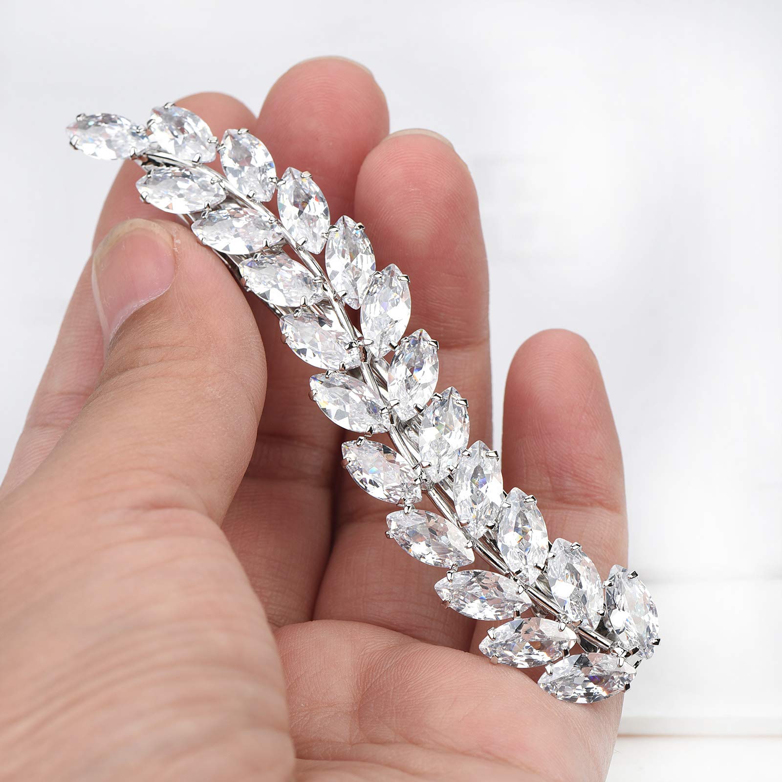 Sparkly Crystal Flower Leaf Hair Barrette Clips for Women - Elegant Bridal Wedding Prom Party Hair Accessories (Clear Curved Leaf) | Perfect for Weddings, Proms, Parties & Everyday Styling