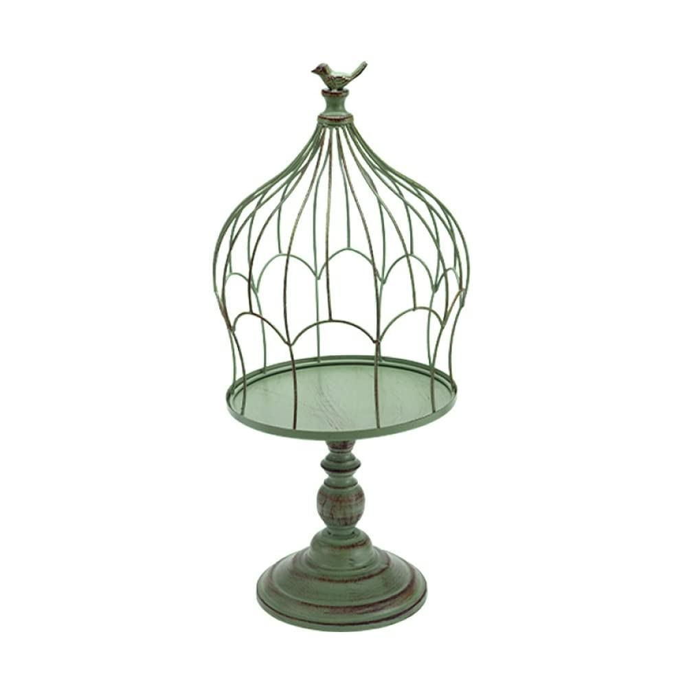 Vintage Wrought Iron Decorative Birdcage Flower Stand - Elegant Plant Holder & Candle Stand for Home Garden Decor - Perfect for Floral Arrangements, Cupcake Displays, and Wedding Centerpieces - Distressed Ivory White Green Finish