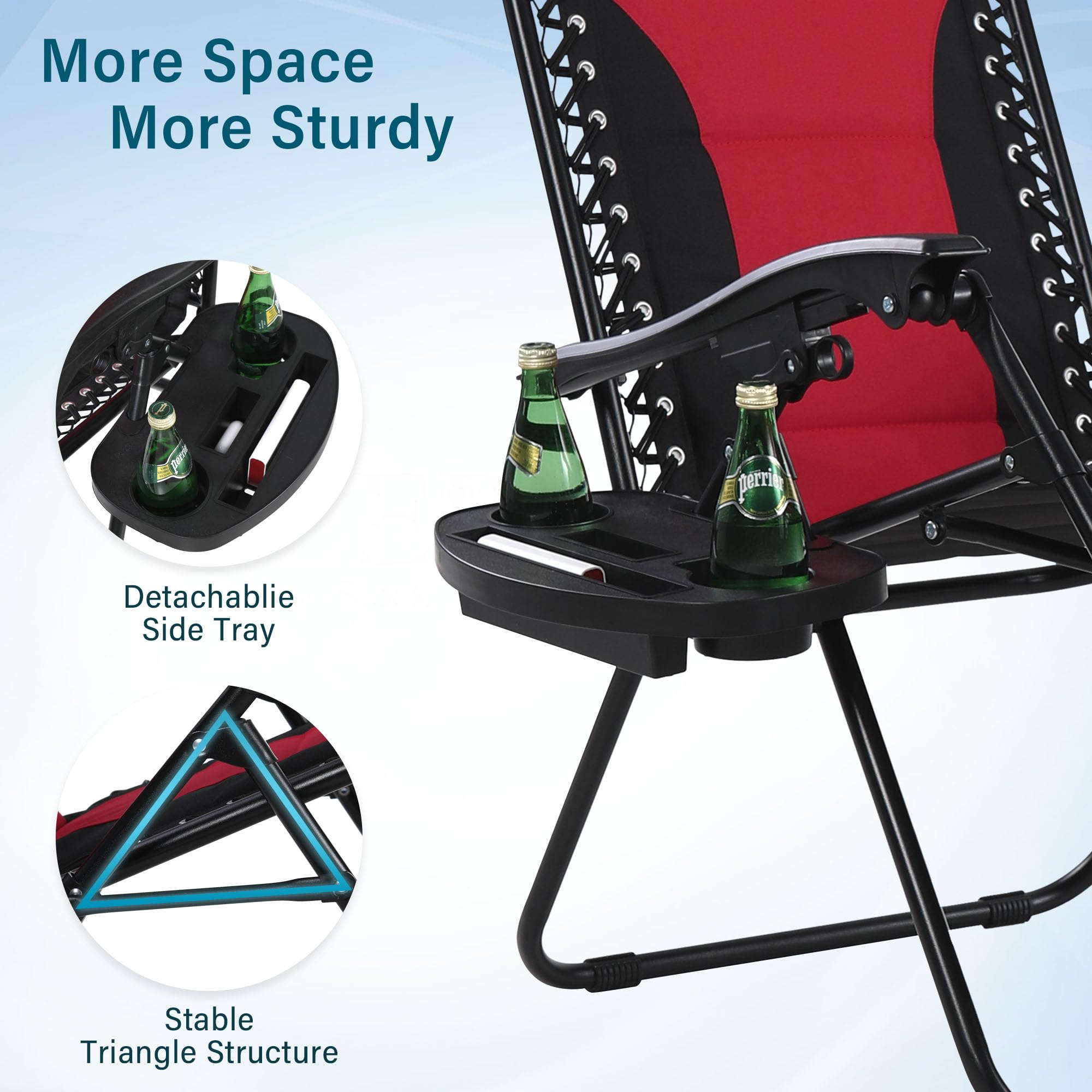 MFSTUDIO 2-Pack Zero Gravity Recliner Chairs with Adjustable Headrest & Cup Holder - 350lbs Weight Capacity Folding Patio Lounge Chairs for Pool, Backyard, Deck - Comfortable Outdoor Relaxation (Red)