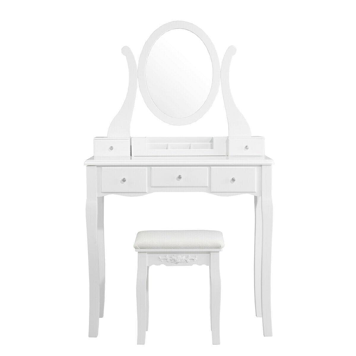 White Removable Drawer Vanity Set with Mirror - Portable Makeup Dressing Table & Bedroom Vanity Desk for Women | Perfect for Small Spaces, Cosmetics Organization & Home Beauty Station