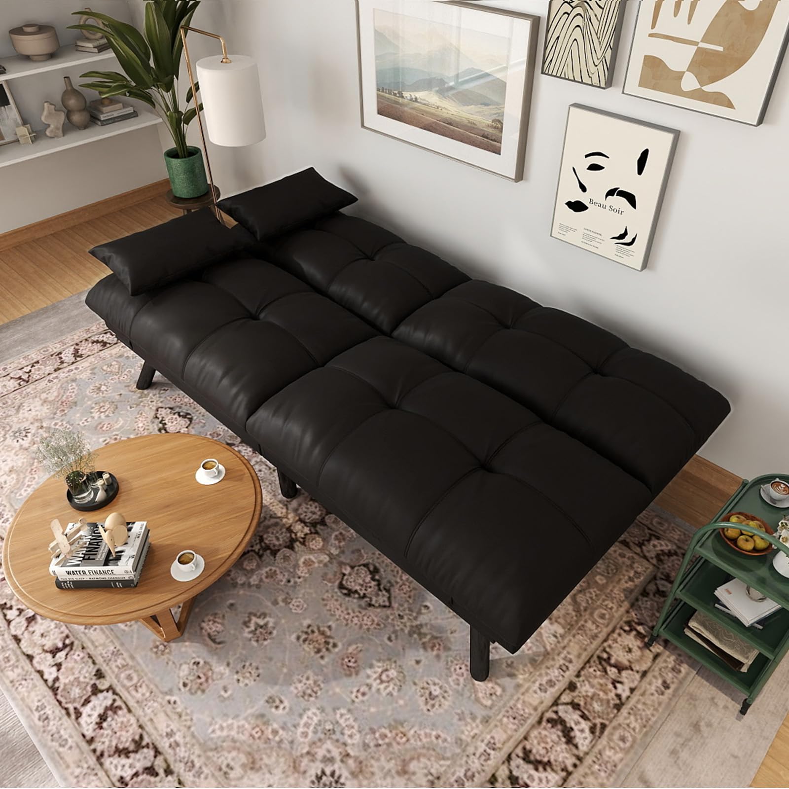 Convertible Futon Sofa Bed with Water-Resistant Fabric & 2 Cushions - Light Black | Space-Saving Sleeper Sofa for Small Apartments, Guest Rooms & Dorm Living