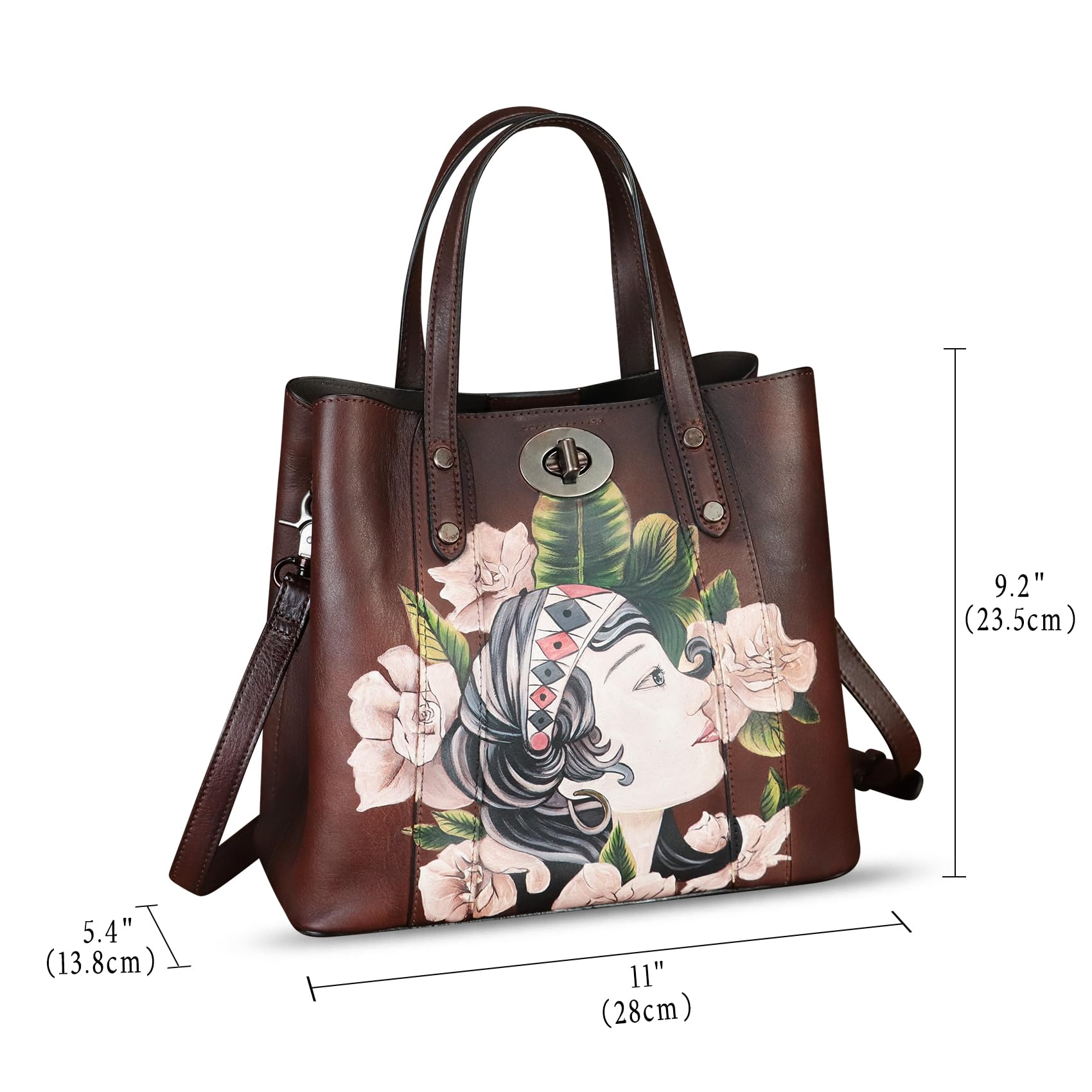 Genuine Leather Handbag for Women - Handcrafted Satchel with Hand-Painted Design, Work Tote & Casual Shoulder Purse - Perfect for Office, Travel & Everyday Use