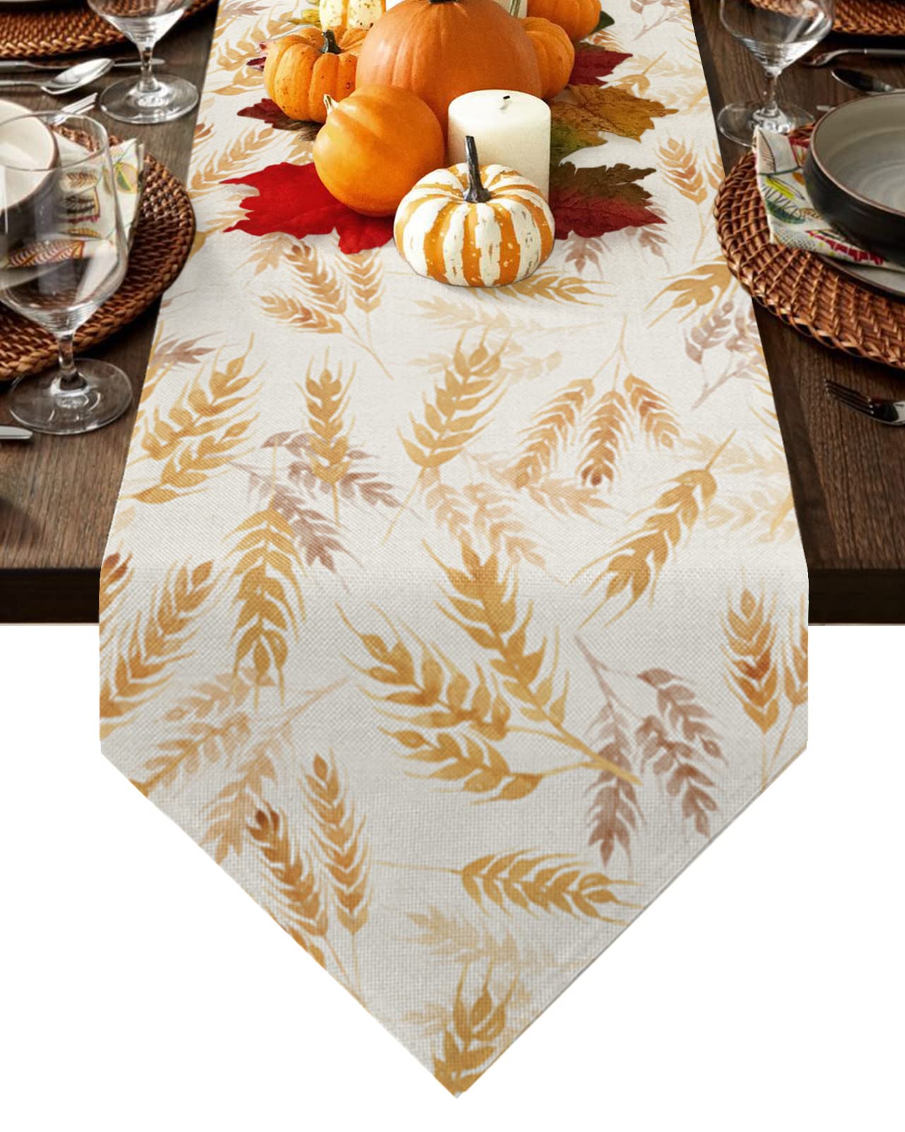 120 Inch Long Thanksgiving Fall Farmhouse Retro Non-Slip Washable Burlap Table Runner - Perfect for Family Dinners, Outdoor/Indoor Parties, Weddings & Gatherings - Elegant Table Decor for Autumn Celebrations and Rustic Home Decor