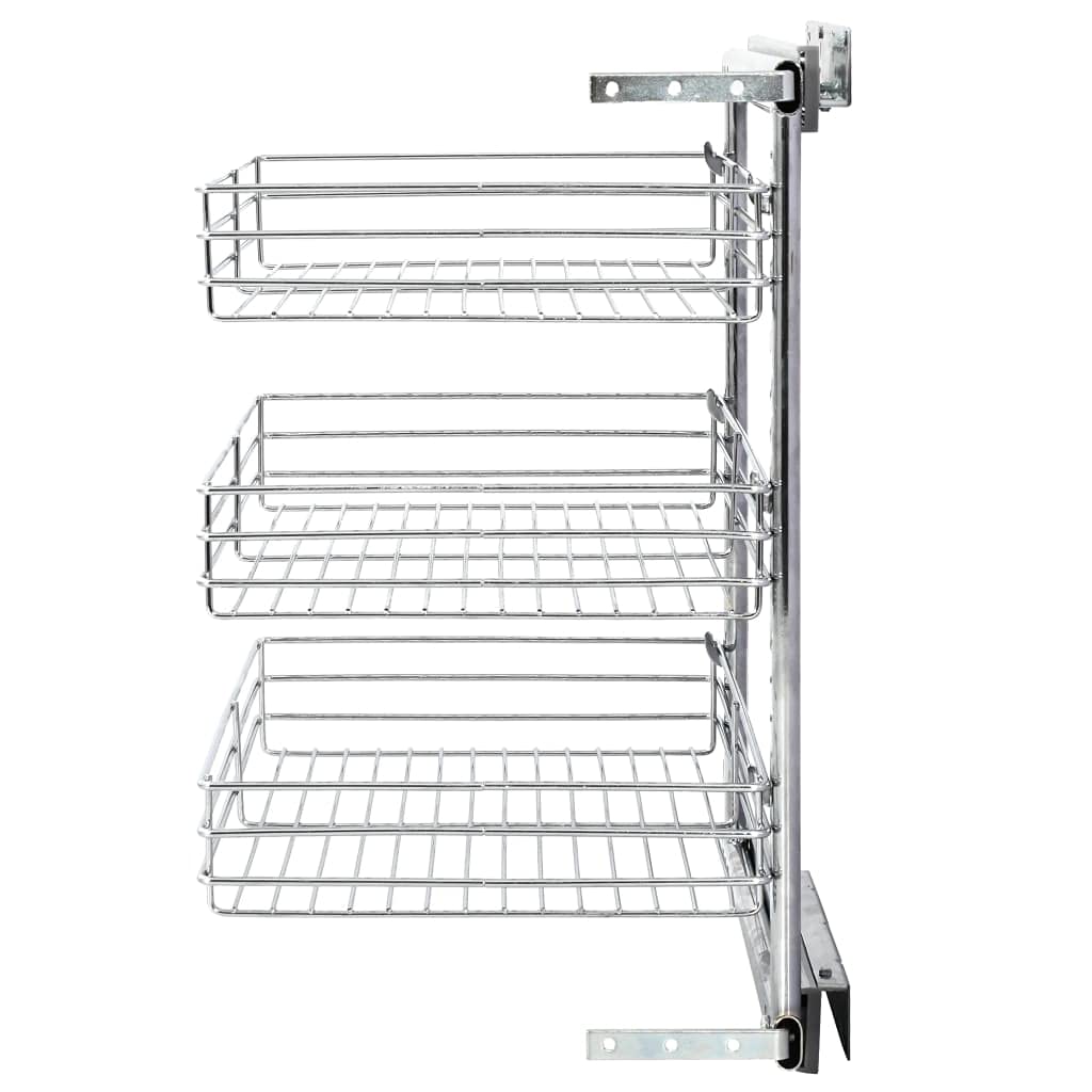Modern 3-Tier Pull-Out Kitchen Wire Basket Organizer - Electroplated Sliding Storage Shelf with Shelves & Runners - Space Saving Solution for Pantry, Cupboard & Cabinet Organization