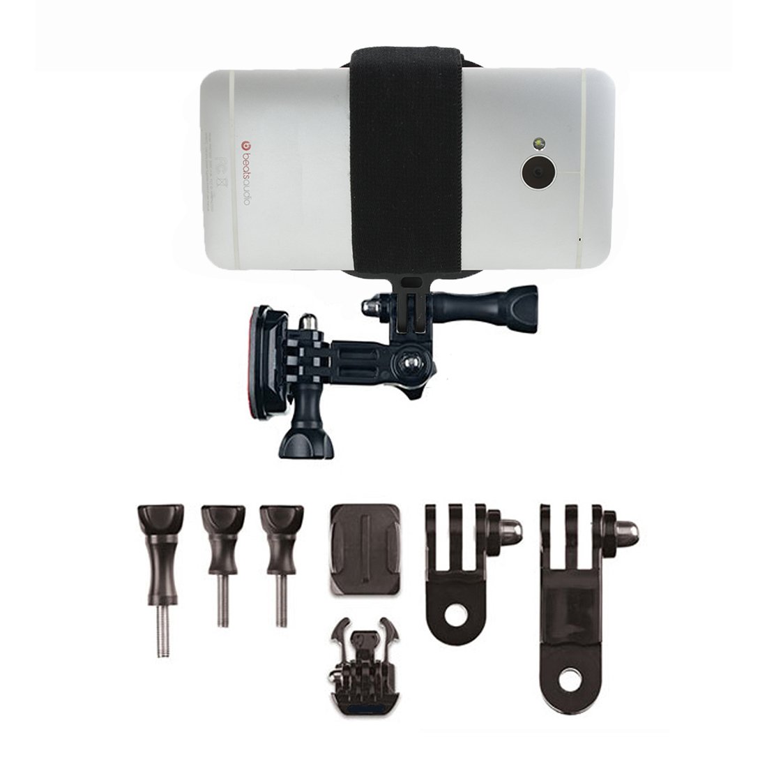 Universal Helmet Mount Kit for Smartphone - Adjustable Phone Holder & GoPro Adapter with Wrench | Compatible with All Phones | Perfect for Motorcycle, Cycling, Skiing & Action Sports Recording