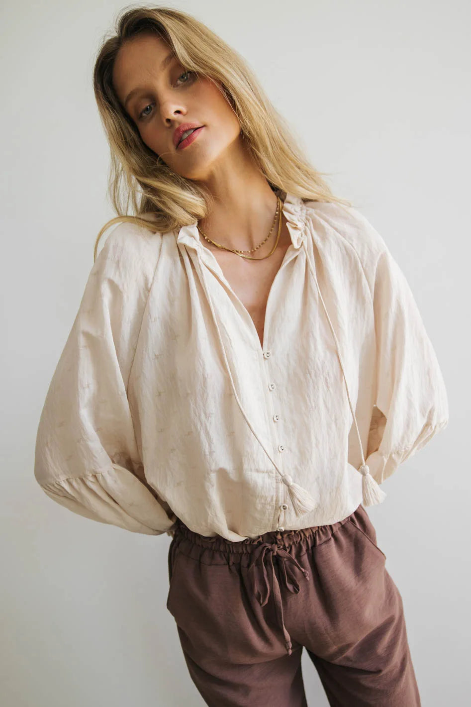 Elowen Women's Cream Button Up Blouse - Elegant Casual Shirt for Office, Dating & Everyday Wear | Final Sale
