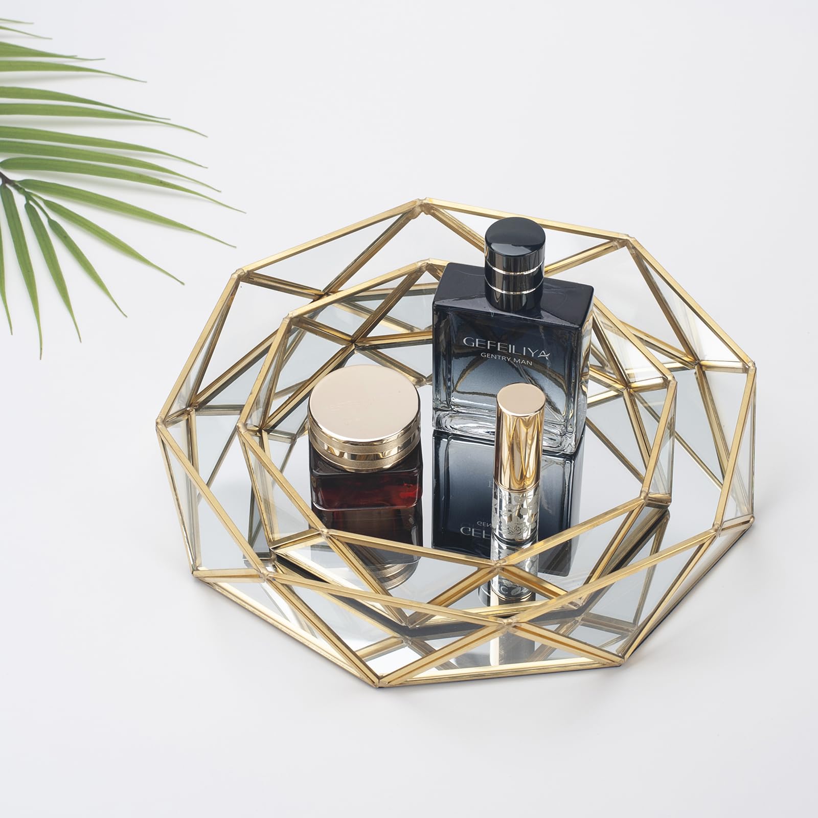 Elegant Gold Mirror Glass Perfume Tray - Vanity Makeup Organizer & Decorative Dresser Tray for Bathroom Countertop, Bedroom, and Luxury Home Decor | Perfect for Jewelry Display & Fragrance Storage