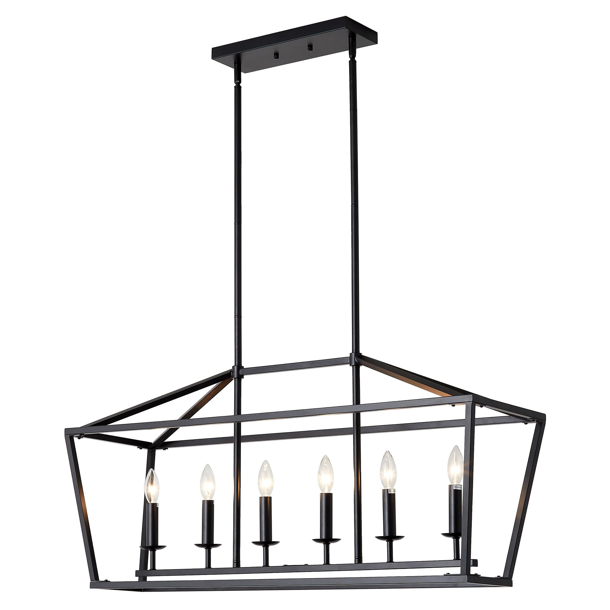 XILICON Black Classic 6-Light Farmhouse Pendant Chandelier with Square Cage Shades - Rustic Dining Room Lighting Fixture for Kitchen, Entryway, Living Room & Bedroom - Perfect for Farmhouse, Industrial & Vintage Home Decor