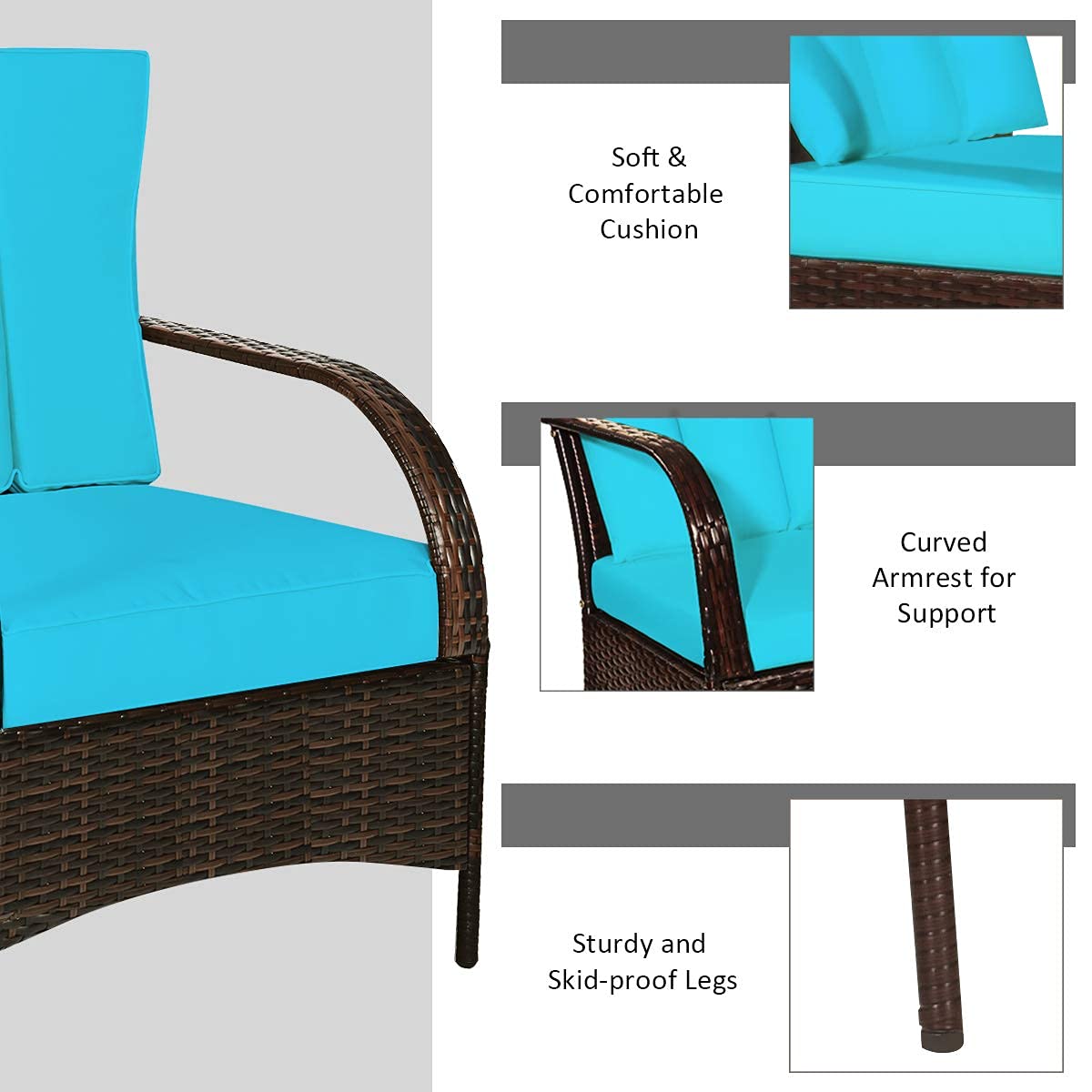 Tangkula 3-Piece Outdoor Patio Furniture Set - 2 Wicker Chairs with Glass Top Coffee Table, Rattan Conversation Set for Garden, Porch, Poolside & Backyard Relaxation
