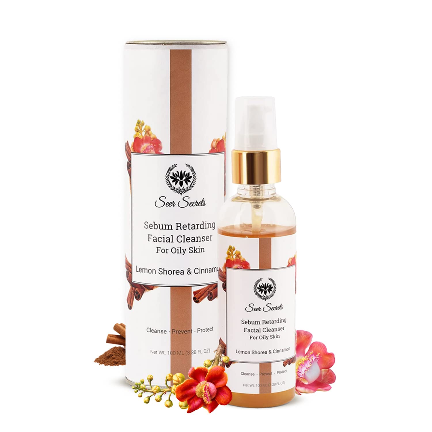 Seer Secrets Natural Lemon Shorea & Cinnamon Face Wash for Oily Skin - Deep Cleansing Pore Minimizer & Dirt Remover | Brightening Facial Cleanser | Silicone & Paraben Free | Unisex 100ml | Perfect for Morning & Night Skincare Routine