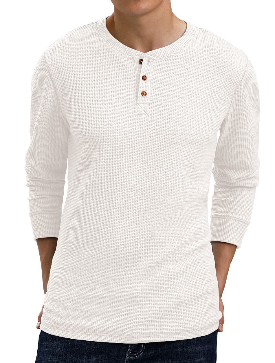 Men's Waffle Long Sleeve Henley Shirt - Soft Thermal Casual Button-Up Top for Fall & Winter Layering | Perfect for Outdoor Activities, Date Nights & Workwear