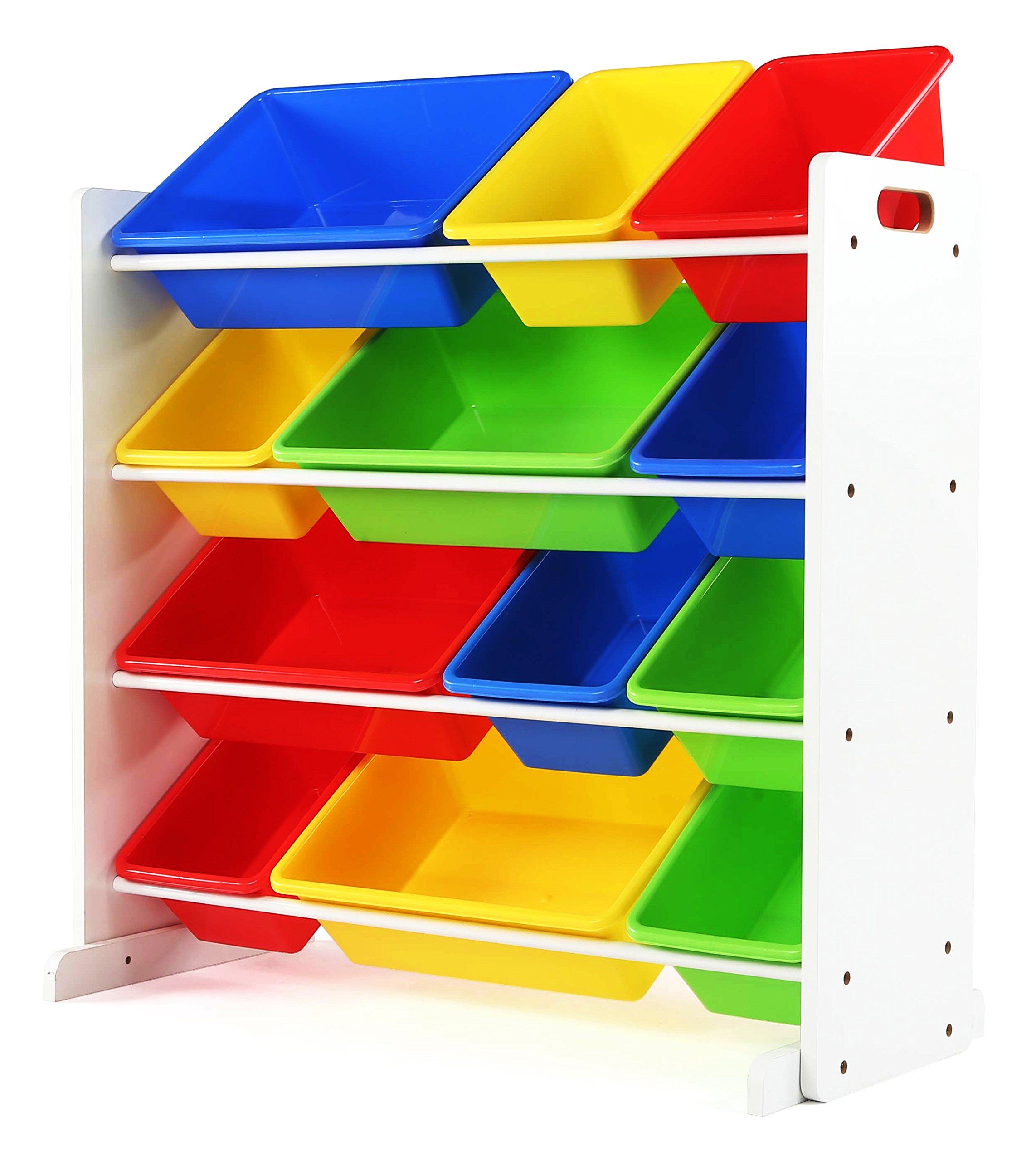 Humble Crew White & Primary Kids Toy Storage Organizer with 12 Plastic Bins & Book Rack - Perfect for Nursery, Playroom & Classroom Organization