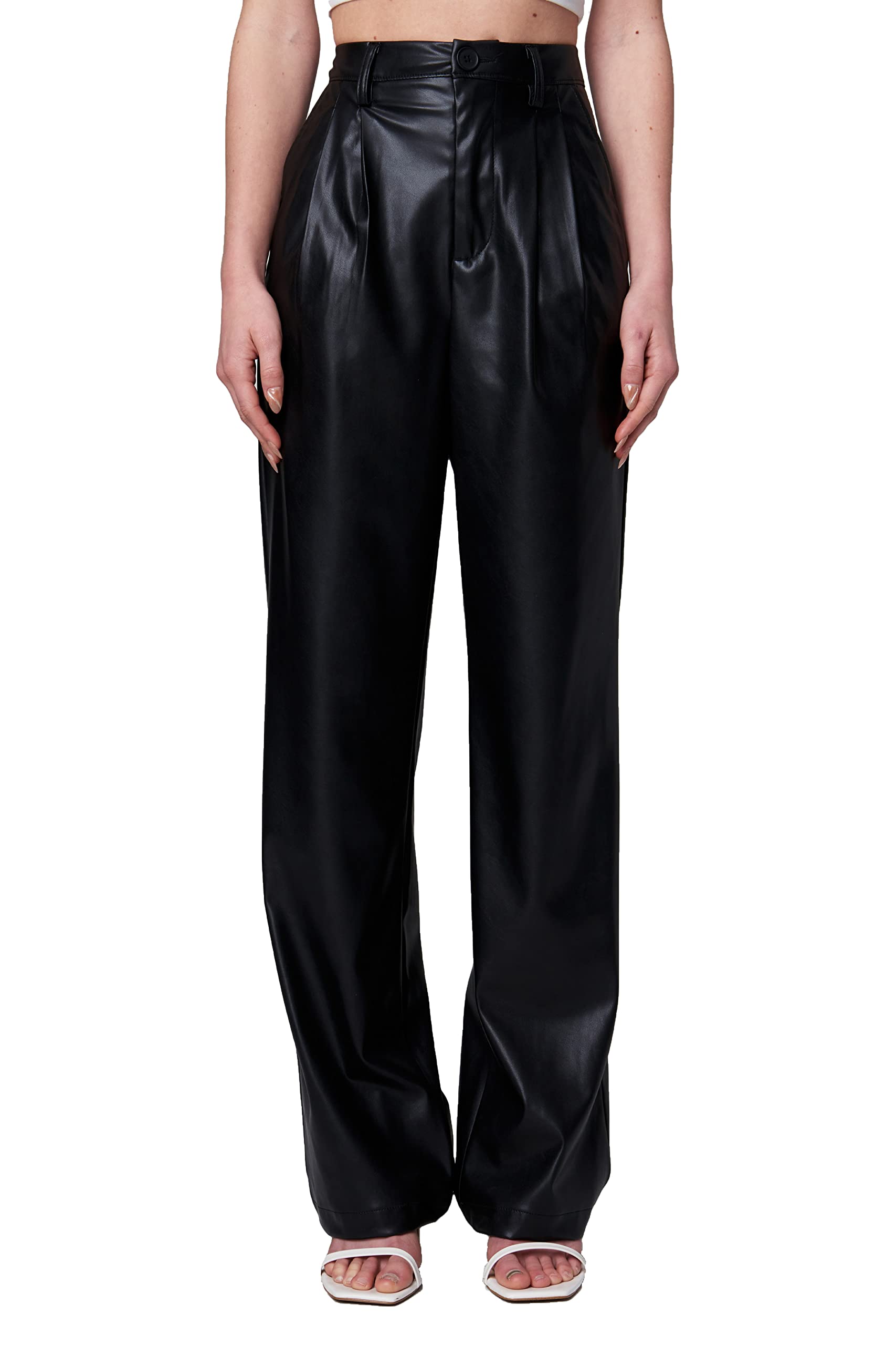 BLANKNYC Women's High Rise Vegan Leather Pants - Stylish Faux Leather Trousers for Work, Night Out & Casual Wear