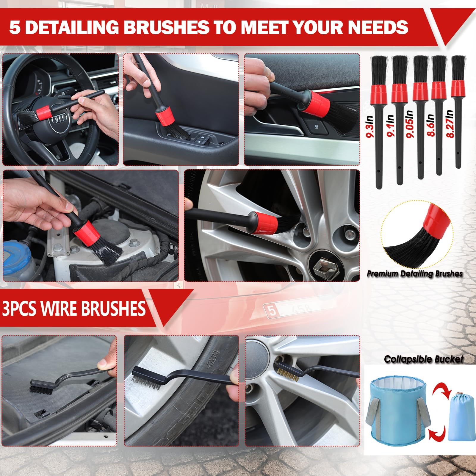 56Pcs Car Wash Cleaning Kit with Foam Gun, Long Handle Brush, Wheel Brush & Adjustable Hose Sprayer - Complete Auto Detailing Set for Home & Professional Use - Perfect for Car, Truck & RV Cleaning