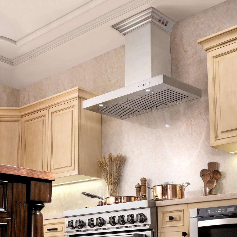 ZLINE Stainless Steel Wall Mount Range Hood with Built-In CrownSound Bluetooth Speakers (KECRN BT) - Perfect for Modern Kitchens & Open-Concept Living Spaces