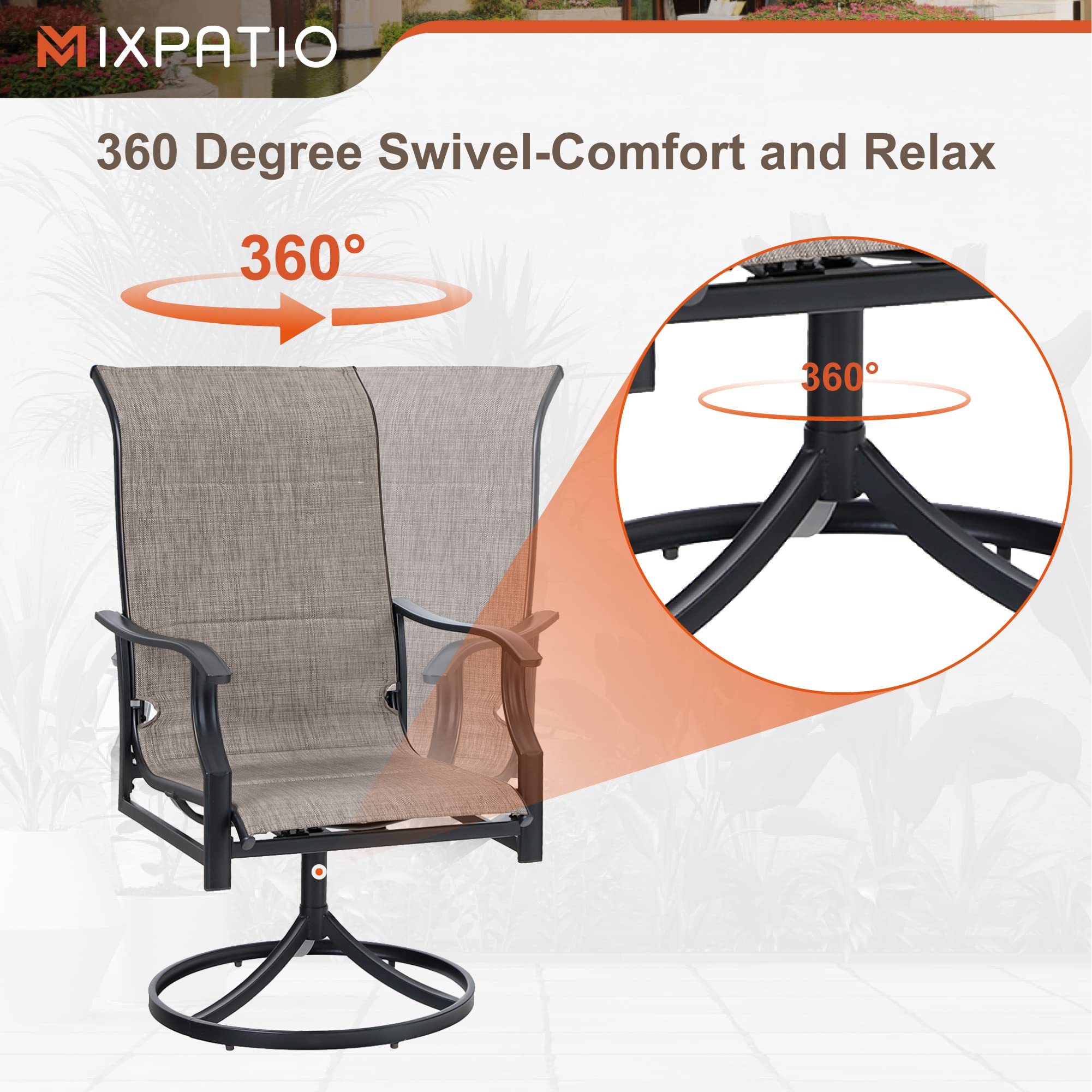 2 Pack Outdoor Swivel Patio Chairs - High Back Textilene Mesh Dining Chairs Set for Deck, Lawn, Garden - Perfect for Backyard Relaxation & Outdoor Entertaining