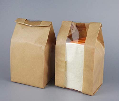 30 Pack Kraft Paper Bread Bags with Front Window & Label Seal Sticker - 12.2