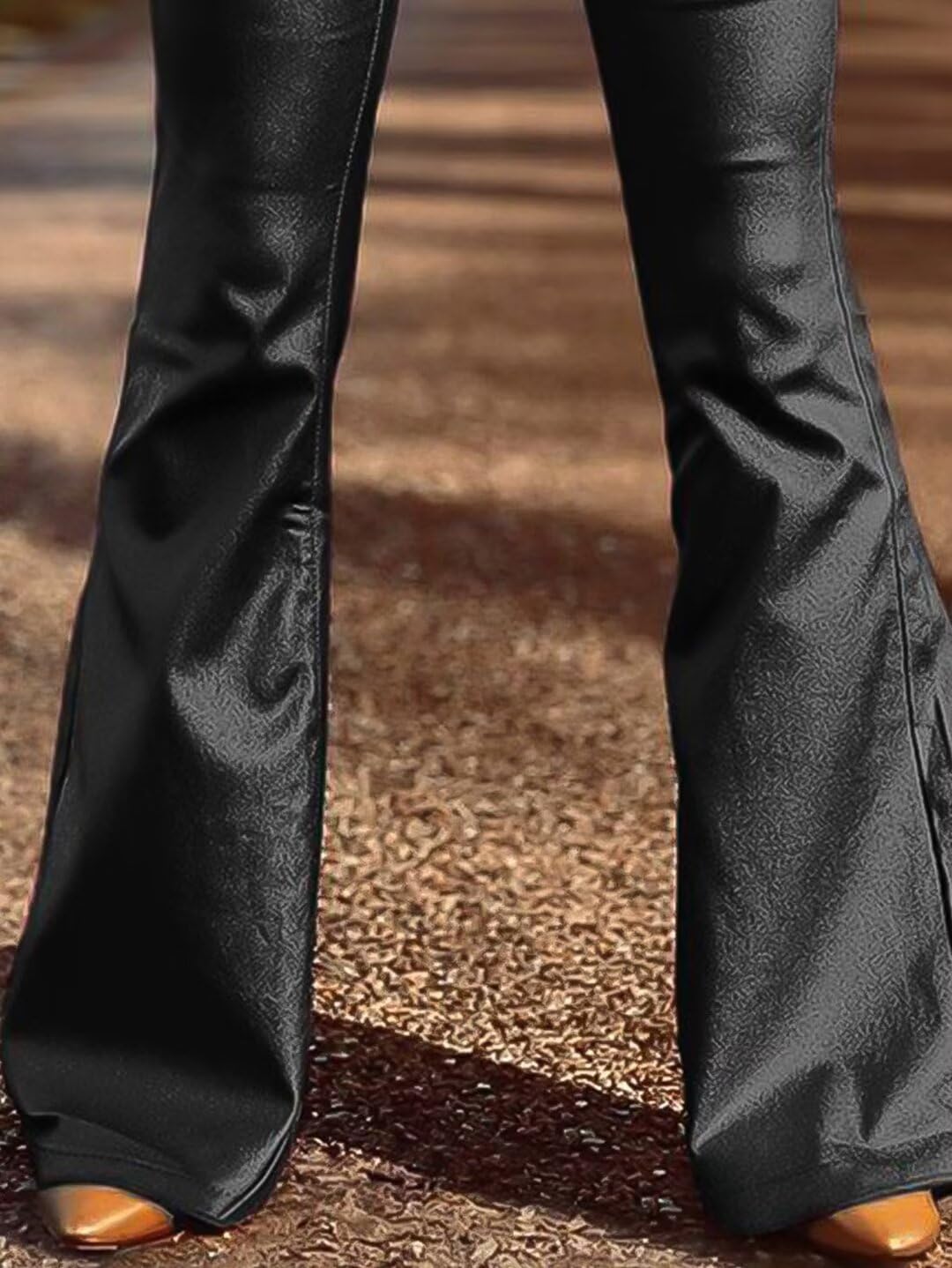 Flamingals Women's High Waist Bootcut PU Leather Pants - Vintage Flare Leg with Pockets, Trendy Winter Fashion (Office, Party, Casual Wear)