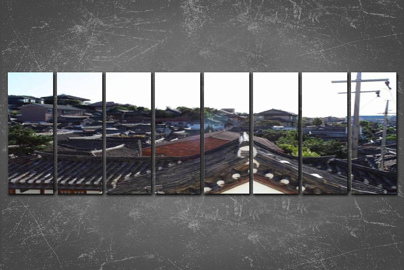 PeeNoke 8-Panel Extra Large Canvas Wall Art - Traditional Korean Wooden House Rooftops Print, Framed Ready to Hang for Office, Living Room & Home Decor | Perfect for Asian-Themed Interiors & Modern Spaces