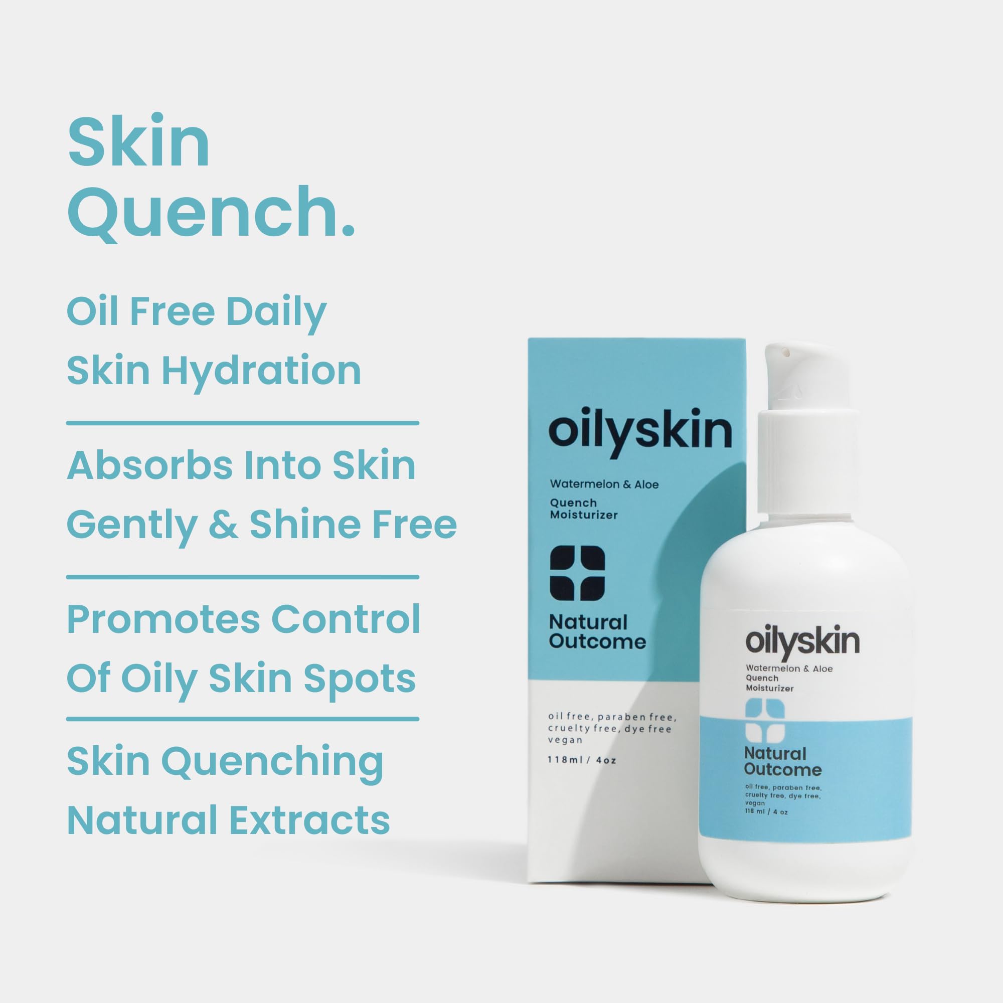 Oil-Free Hydrating Face Moisturizer for Oily Skin with Hyaluronic Acid, Watermelon & Aloe Vera | Non-Greasy Daily Facial Gel Lotion | 4 oz by Natural Outcome | Perfect for Day & Night Skincare Routine, Makeup Base & Summer Hydration
