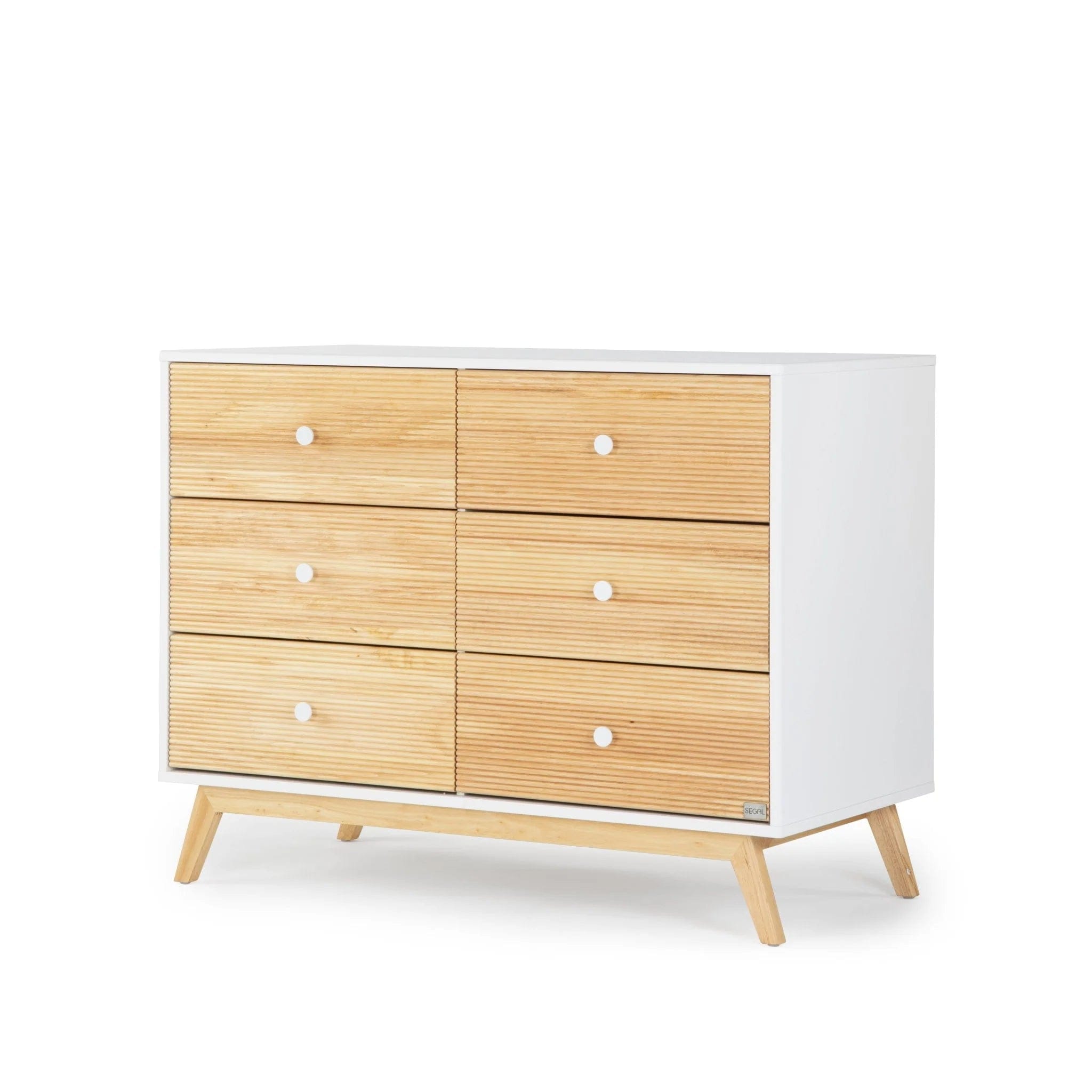 Dadada Merry 6-Drawer Dresser - White/Natural Wood Chest of Drawers for Bedroom, Nursery & Kids Room Storage - 2-Piece Set
