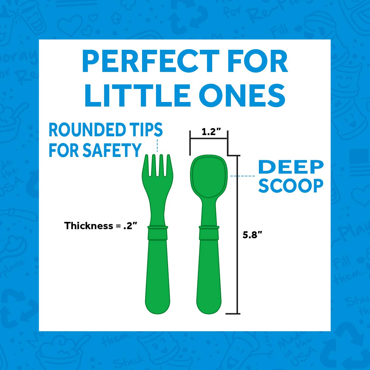 BPA-Free Recycled Milk Jug Toddler Spoon and Fork Set (12-Pack) - Eco-Friendly, Dishwasher & Microwave Safe - Cactus Design with Carrying Case - Perfect for Daycare, Travel & On-the-Go Meals