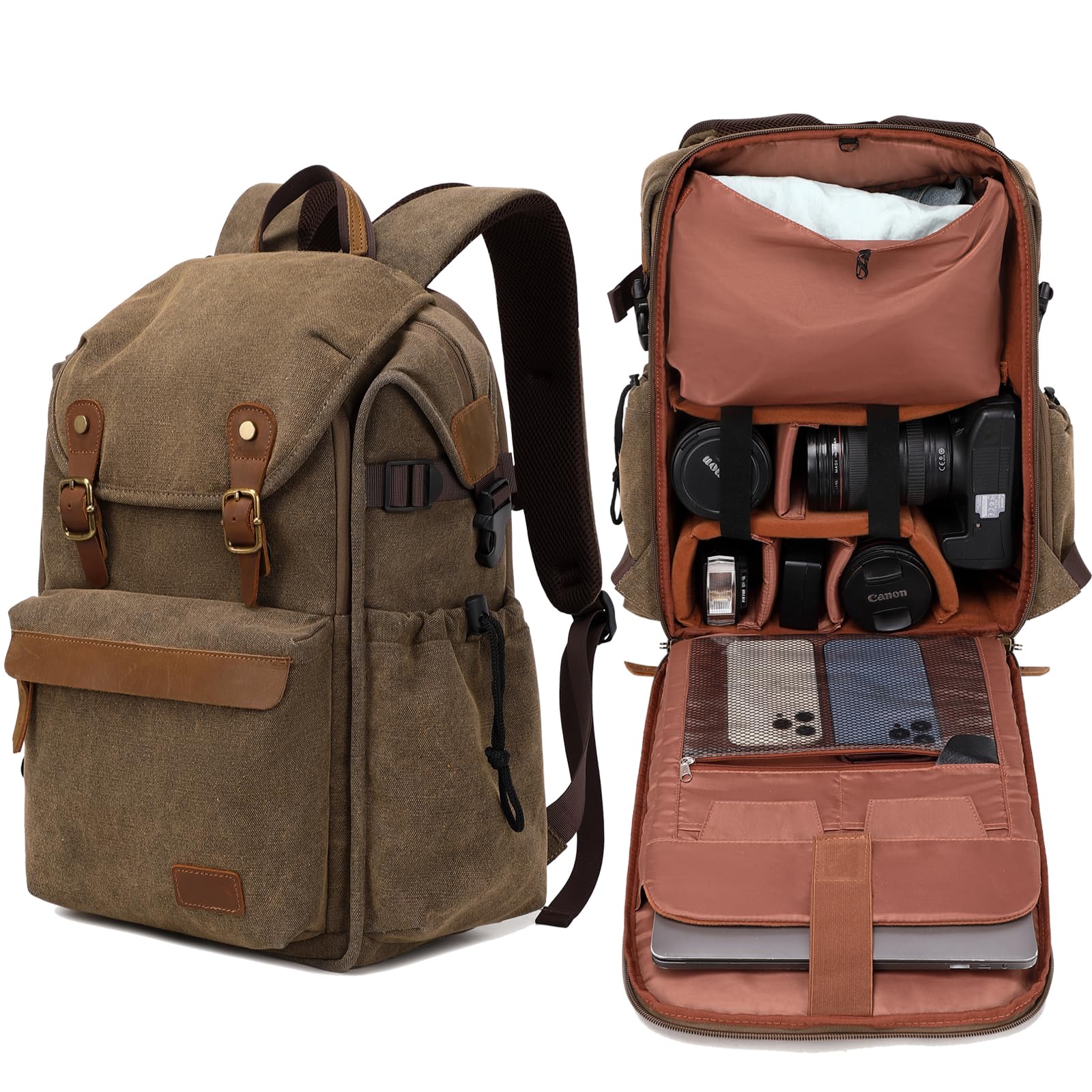 Professional Camera Backpack for DSLR & Drone - Large Capacity Waterproof Canvas Photography Bag (Coffee) - Perfect for Travel, Hiking & Outdoor Photography