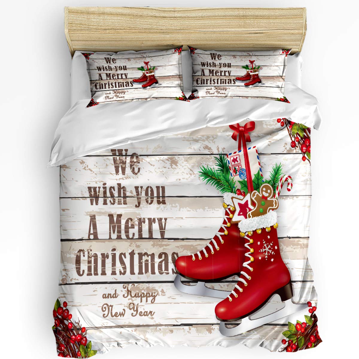 3-Piece Printed Duvet Cover Set Queen Size - Soft Christmas Shoes Design, Includes 1 Duvet Cover & 2 Pillow Shams - Cozy Bedding for Kids & Adults - Perfect for Holiday Decor & Winter Comfort