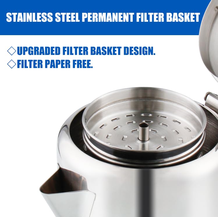 **Stainless Steel Percolator Coffee Pot with Heat-Resistant Glass Knob - Compact Stovetop & Campfire Coffee Maker for Fast Brewing - Perfect for Outdoor Travel, Camping & Home Use**