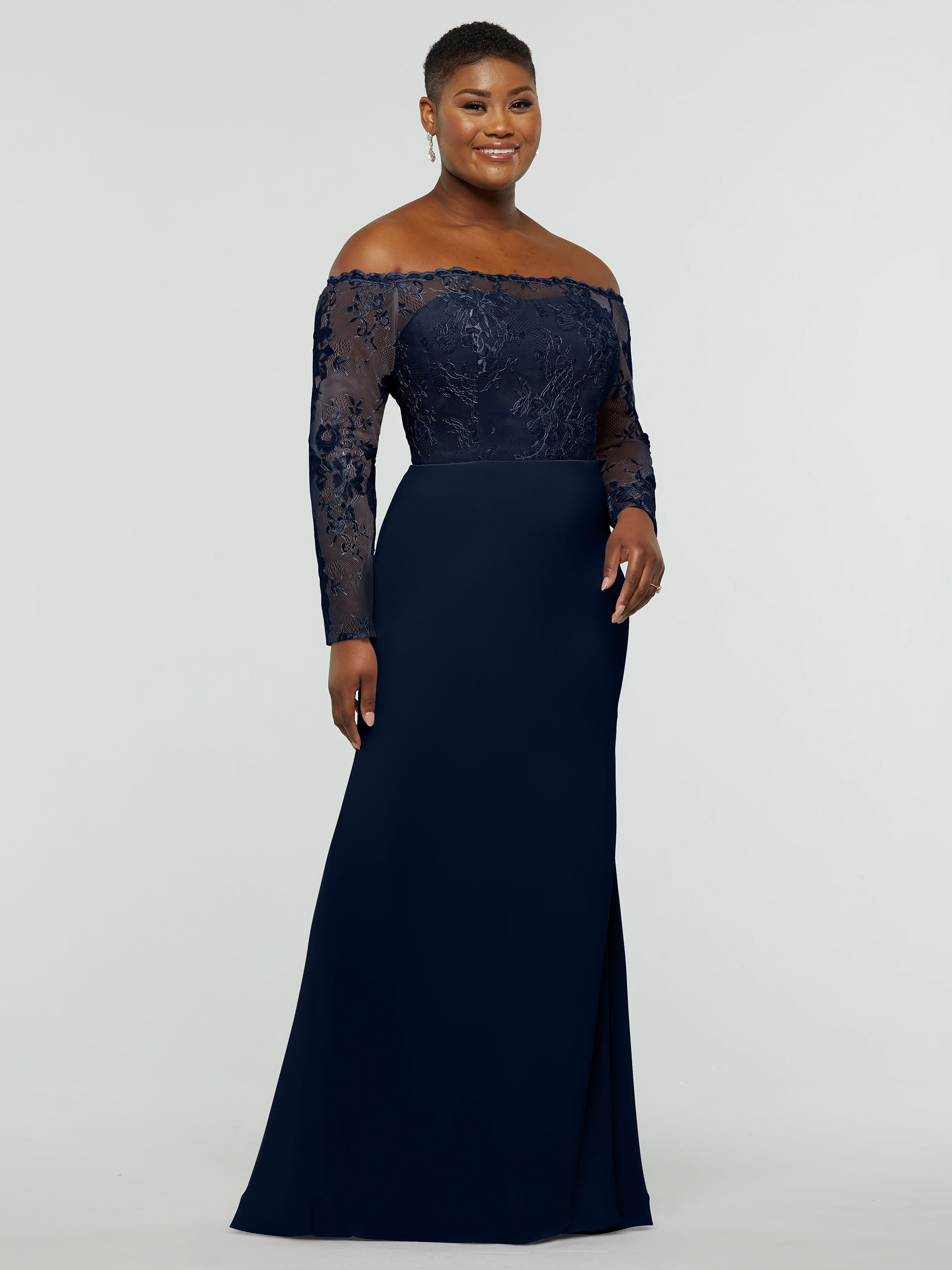 Elegant 80191 Chiffon & Lace Mermaid Bridesmaid Dress with Off-the-Shoulder Long Sleeves - Perfect for Weddings, Formal Events & Evening Parties