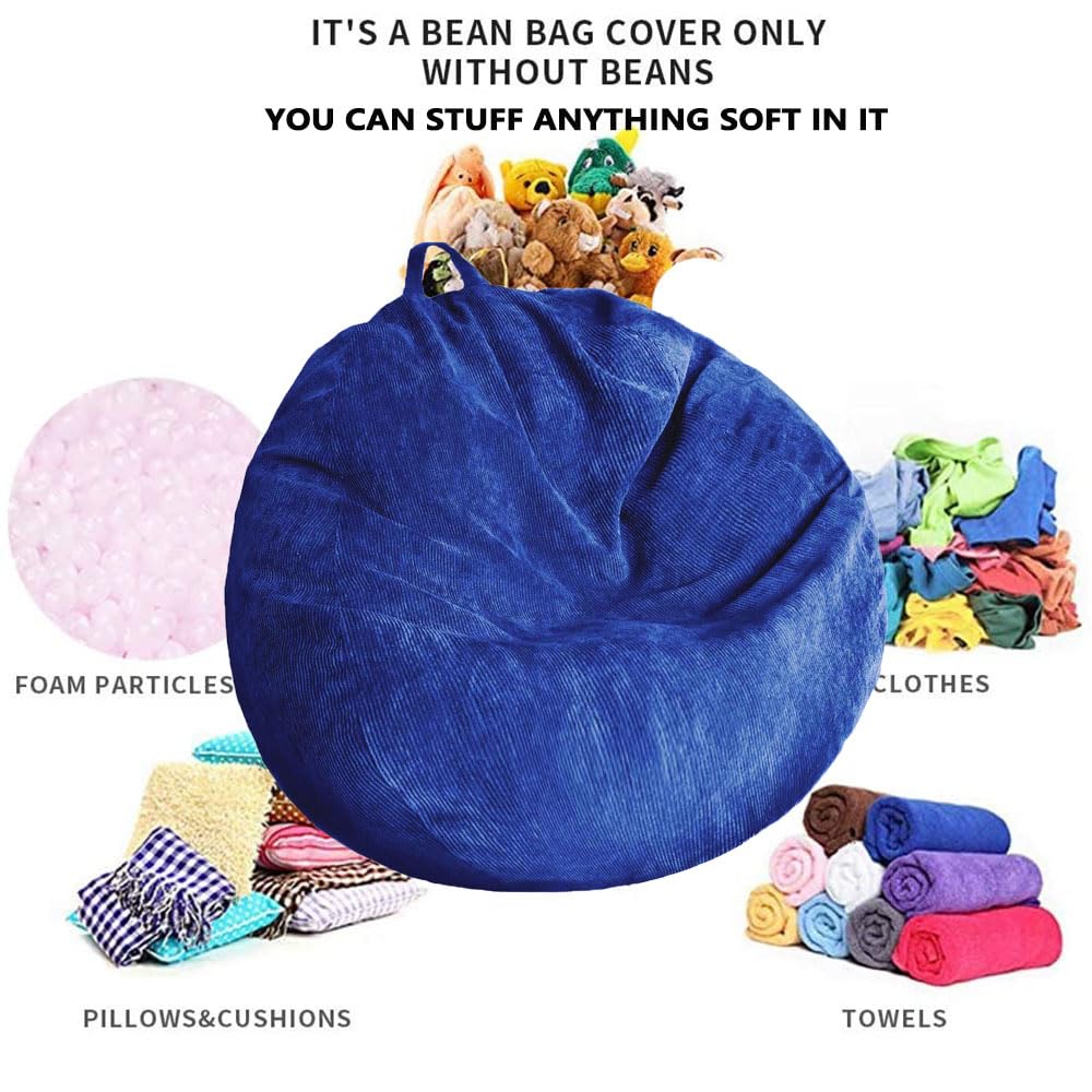 Washable Ultra Soft Corduroy Bean Bag Chair Cover (No Filler Included) - Stuffed Animal Storage Organizer for Plush Toys, Pet Bed for Dogs & Cats, Cozy Lazy Sack - Perfect for Kids' Rooms, Playrooms & Pet Lounging Areas