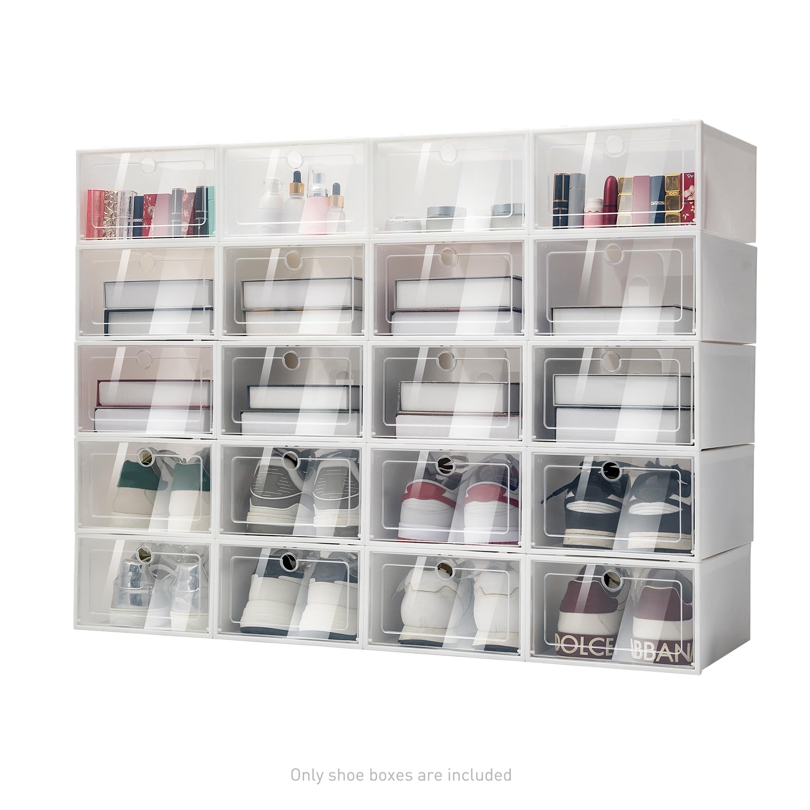 TFCFL 20-Pack Clear Plastic Stackable Shoe Storage Boxes - Organizer Drawers for Closet, Home & Office | Durable & Space-Saving Shoe Rack Solution for Sneakers, Heels & Boots
