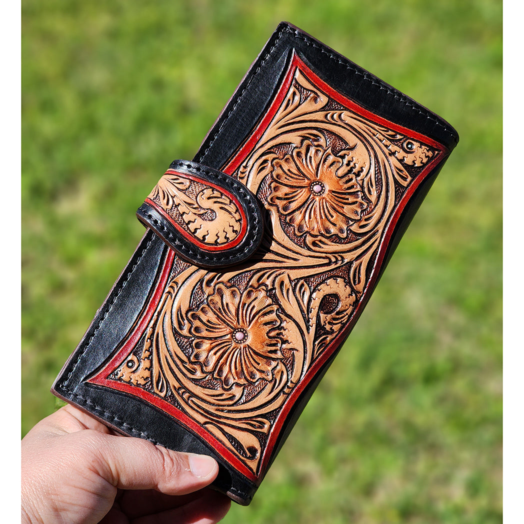 American Darling Black & Red Tooled Leather Wallet for Men & Women | Vintage Style Bifold Wallet | Perfect Gift for Travel, Business & Everyday Use