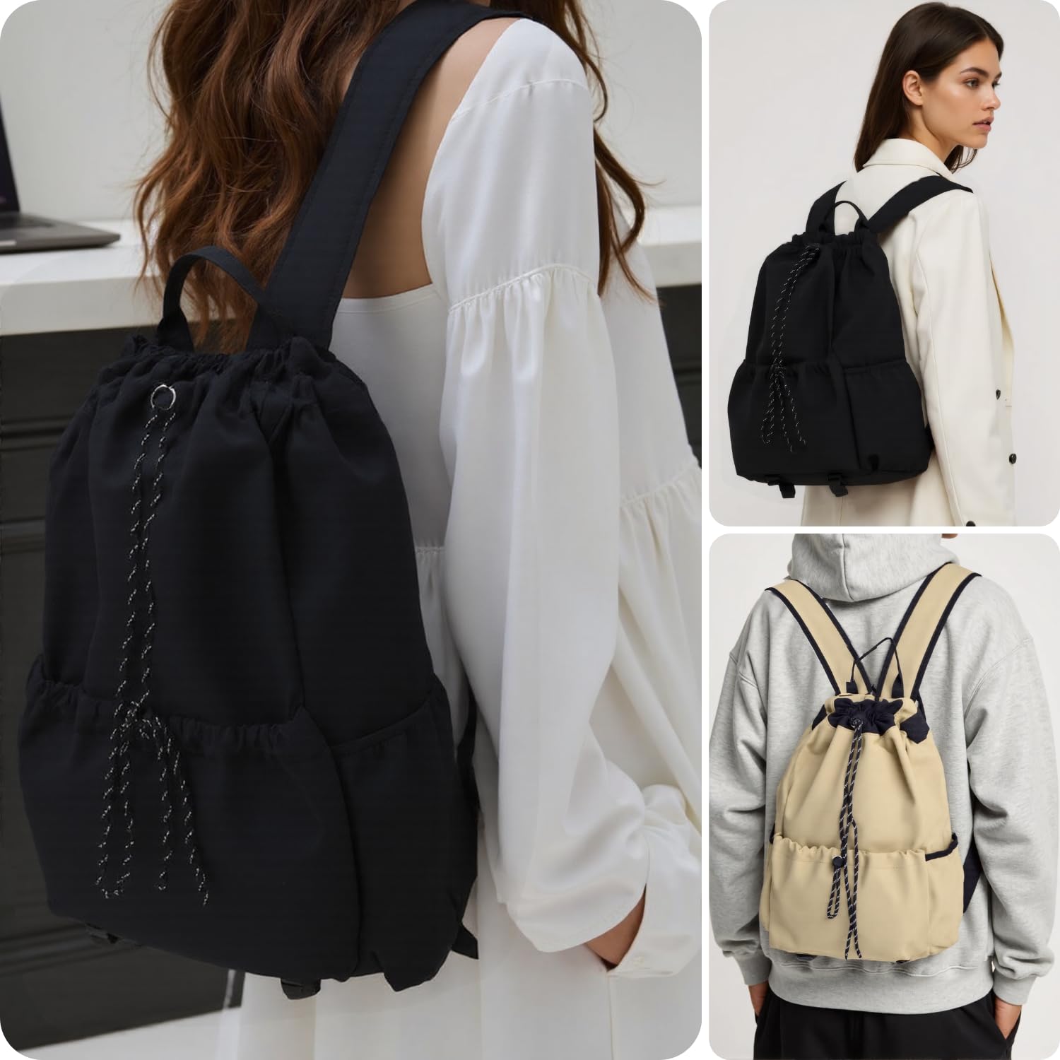 20L Water-Resistant Drawstring Backpack for Men & Women - Gym, Sports, Hiking, Beach, Swim & Outdoor Activities | Casual Carry-All String Bag for Workouts, Basketball & Travel | Black